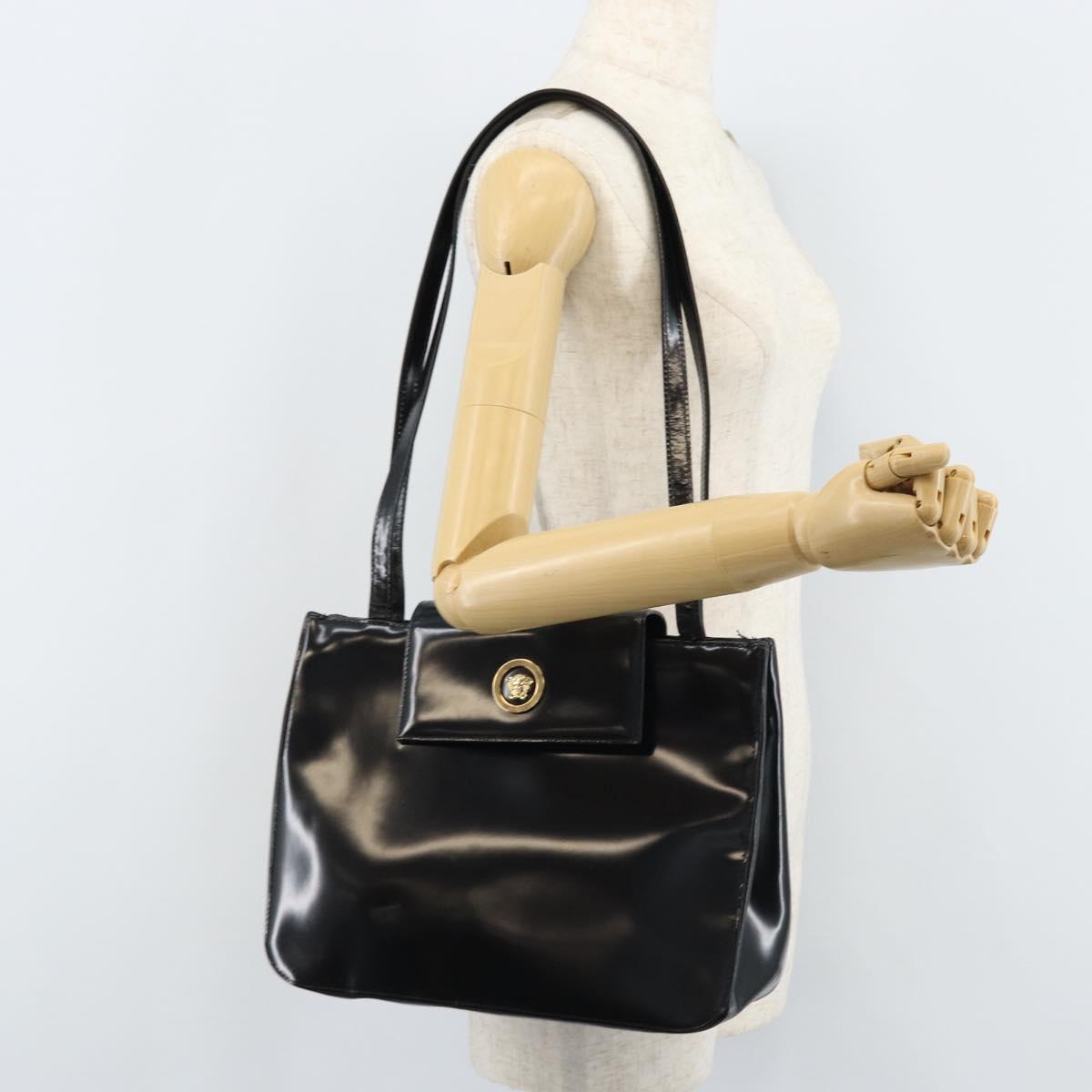 Gianni Versace Tote Bag Patent leather Black Gold Auth BA10900