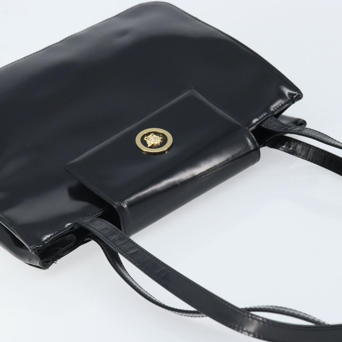 Gianni Versace Tote Bag Patent leather Black Gold Auth BA10900