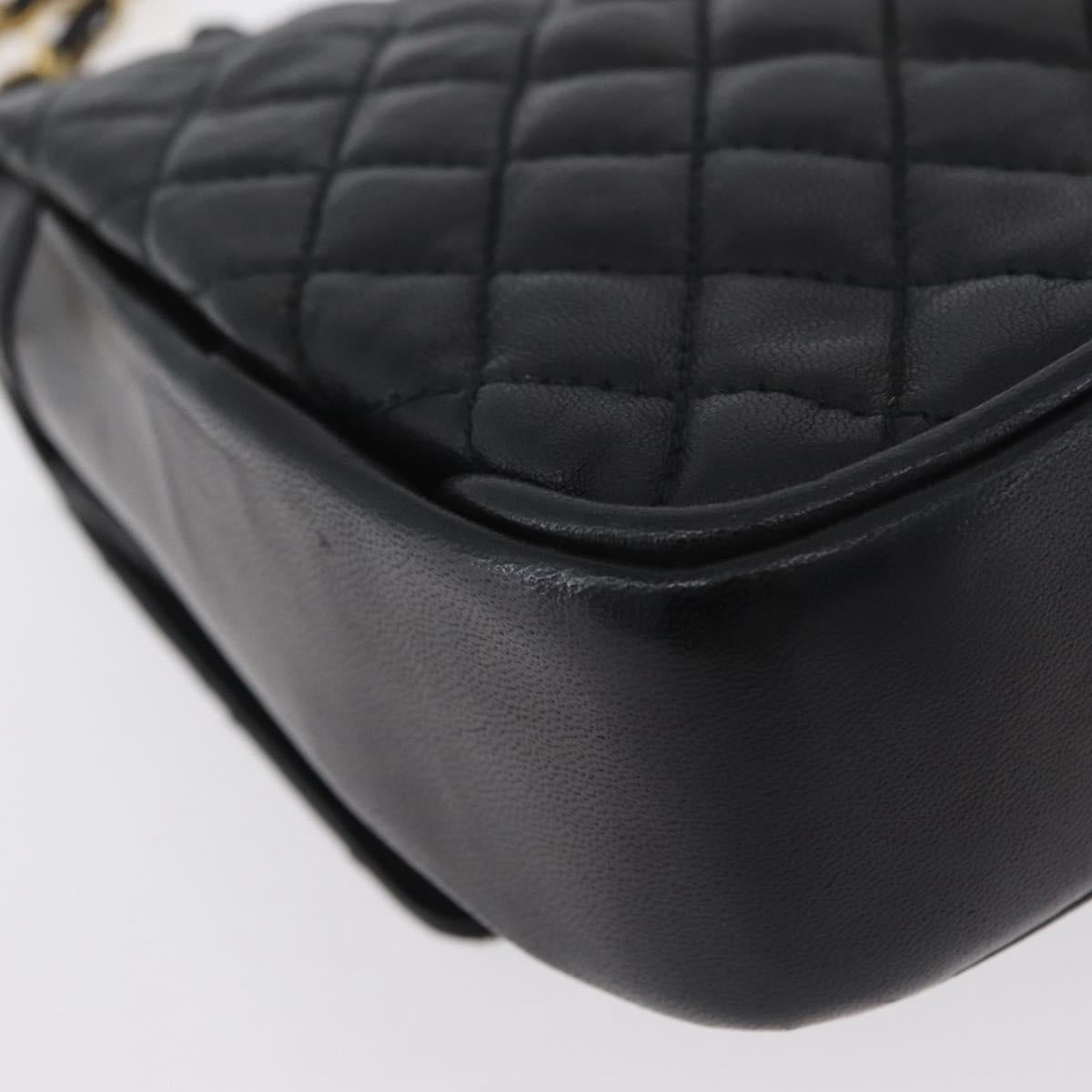 BALLY Chain Shoulder Bag Leather Black Gold Auth BA10906