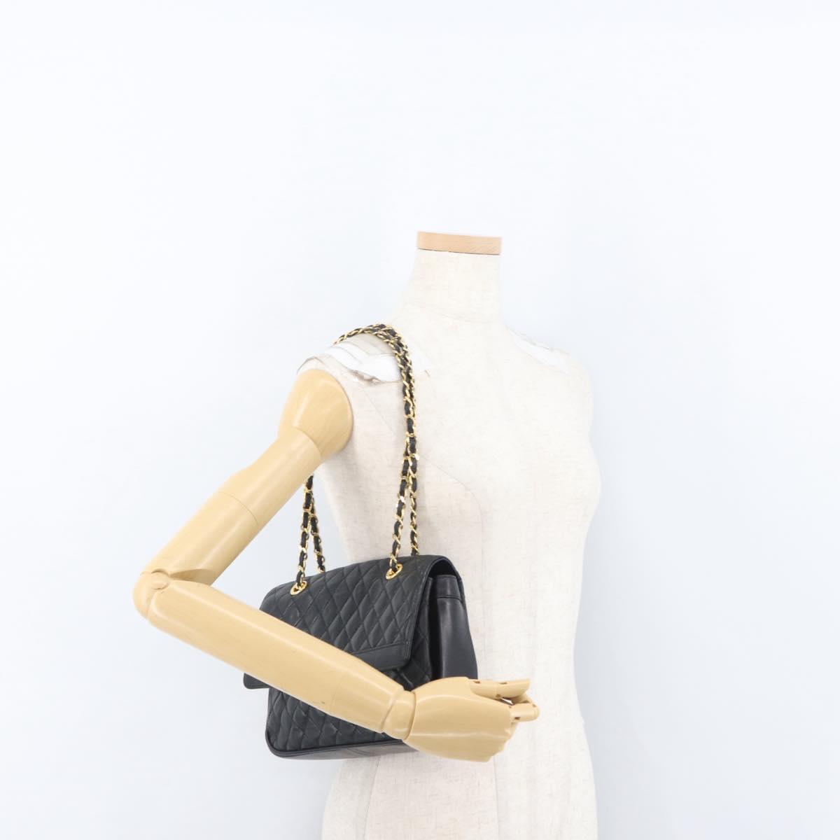 BALLY Chain Shoulder Bag Leather Black Gold Auth BA10906