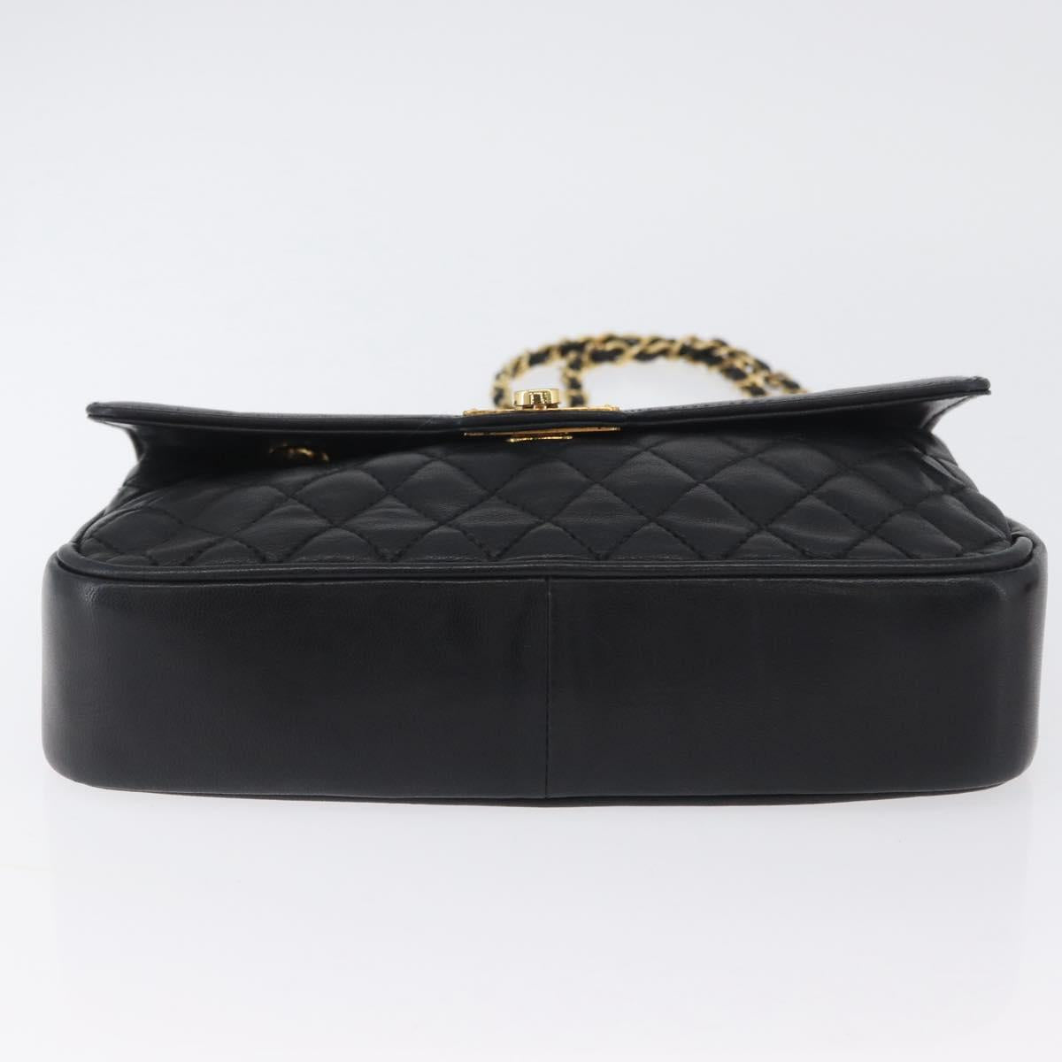 BALLY Chain Shoulder Bag Leather Black Gold Auth BA10906