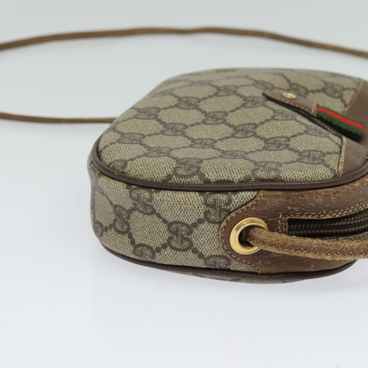 GUCCI GG Supreme Web Sherry Line Shoulder Bag PVC Leather Beige Gold Auth BA1092