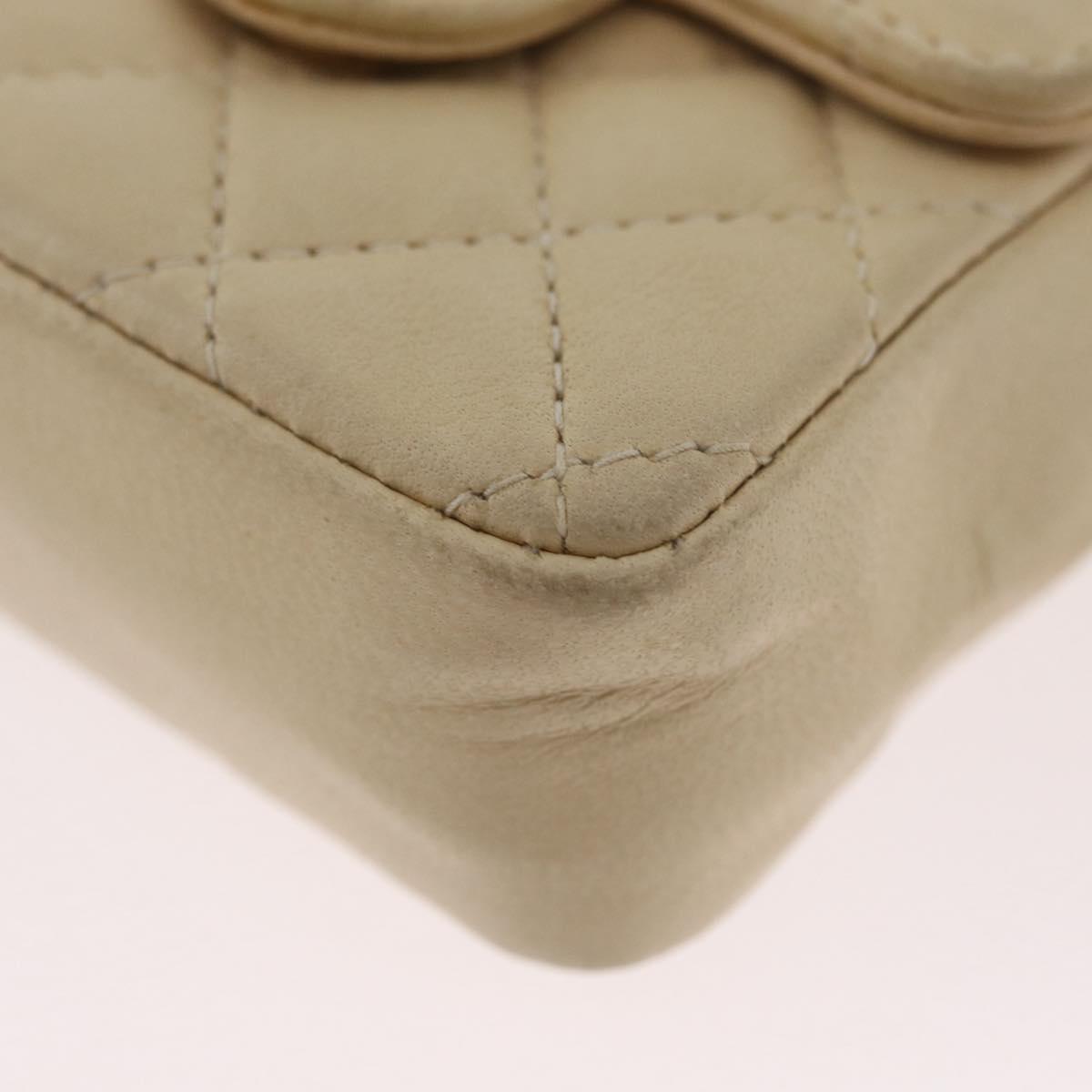 CHANEL Matelasse Pouch Lamb Skin Beige Gold CC Auth BA10922