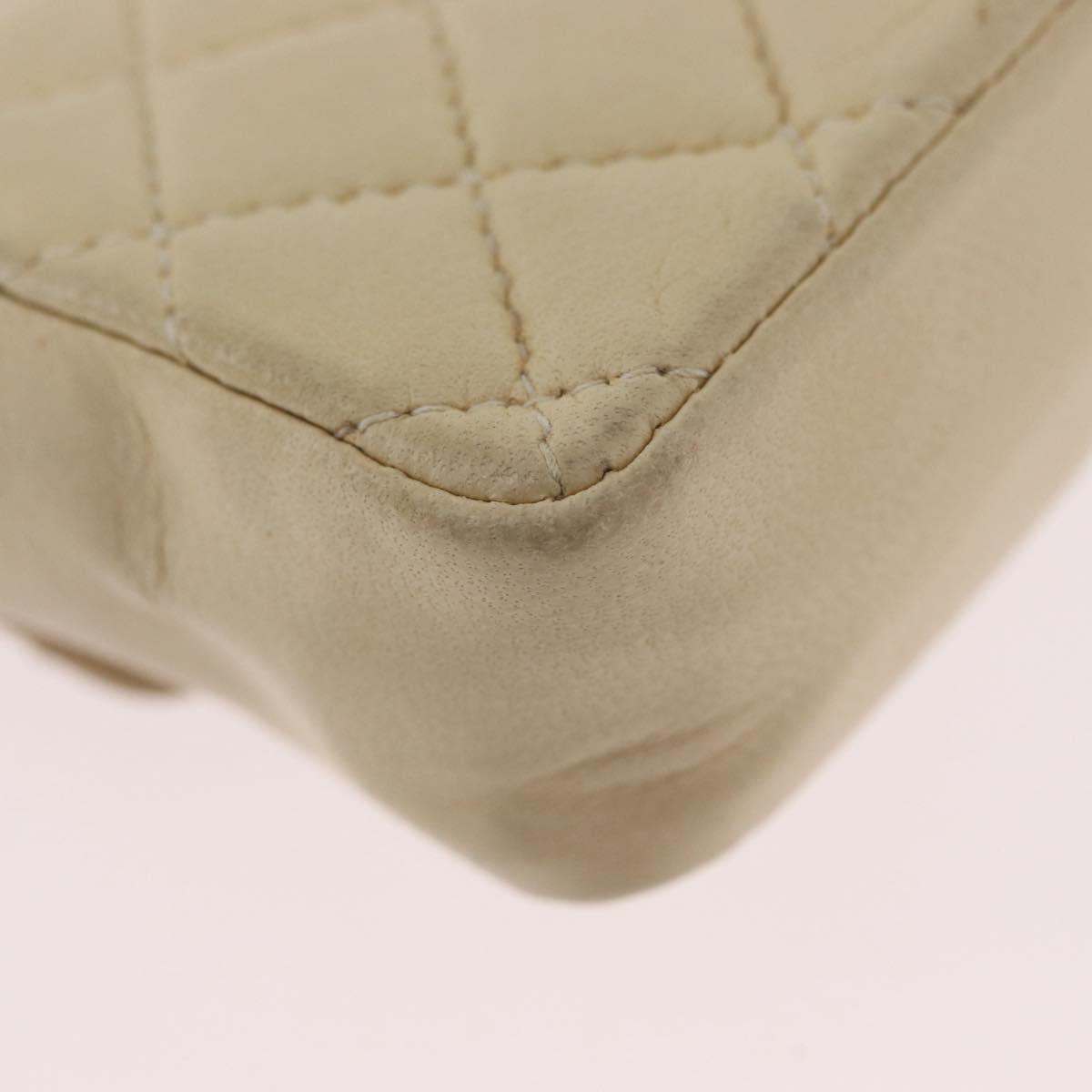 CHANEL Matelasse Pouch Lamb Skin Beige Gold CC Auth BA10922