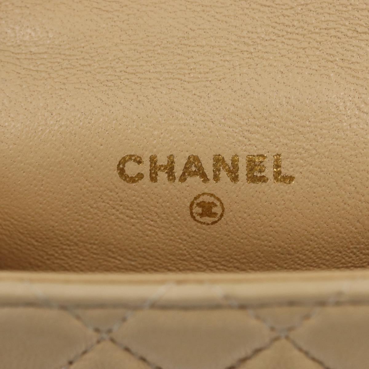 CHANEL Matelasse Pouch Lamb Skin Beige Gold CC Auth BA10922