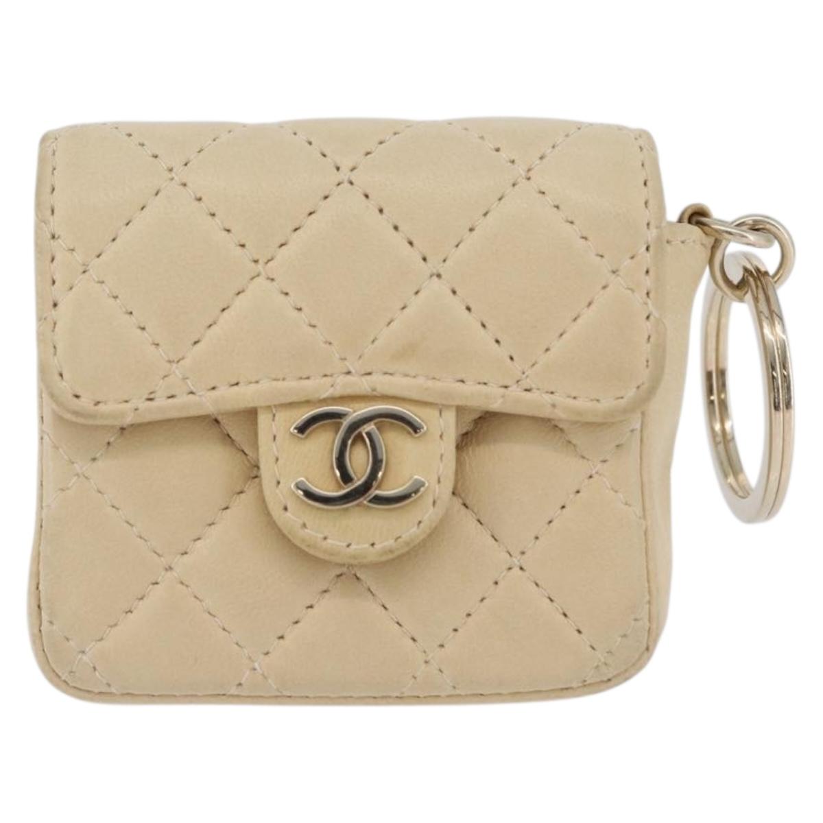 CHANEL Matelasse Pouch Lamb Skin Beige Gold CC Auth BA10922