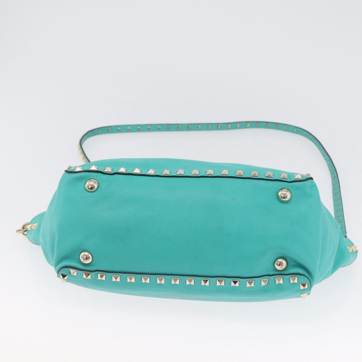 VALENTINO Rock Studs Hand Bag Leather 2way Green Gold Auth BA10926