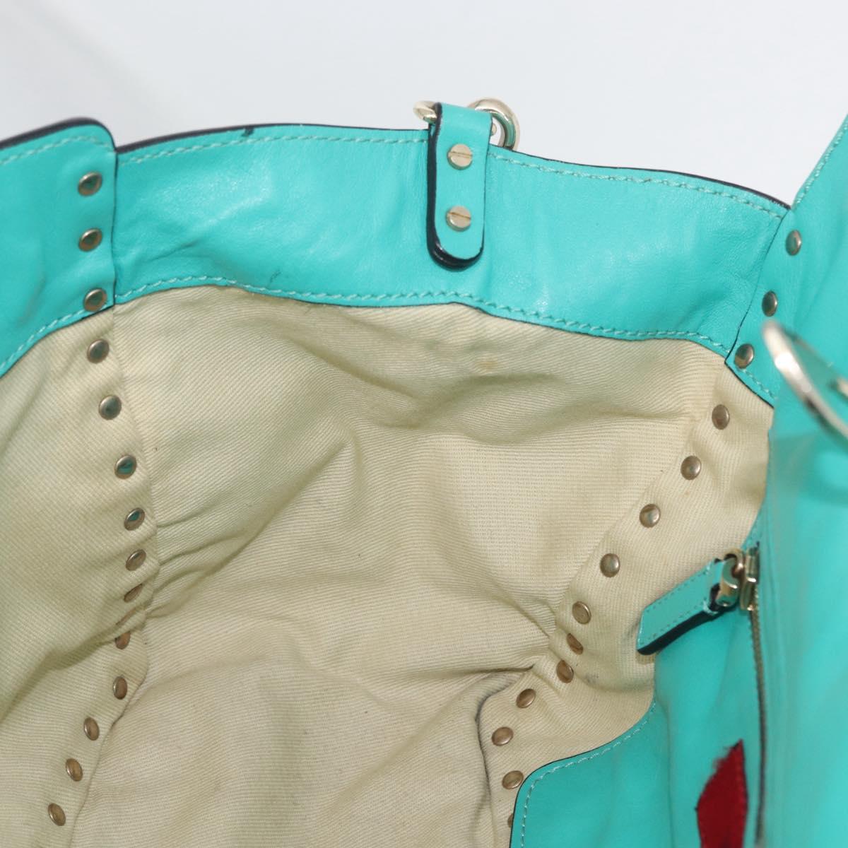 VALENTINO Rock Studs Hand Bag Leather 2way Green Gold Auth BA10926