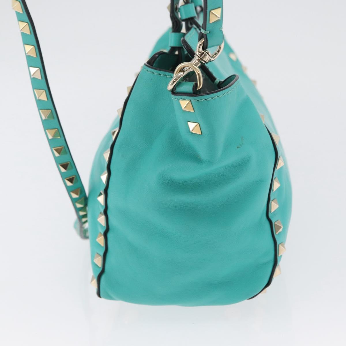 VALENTINO Rock Studs Hand Bag Leather 2way Green Gold Auth BA10926