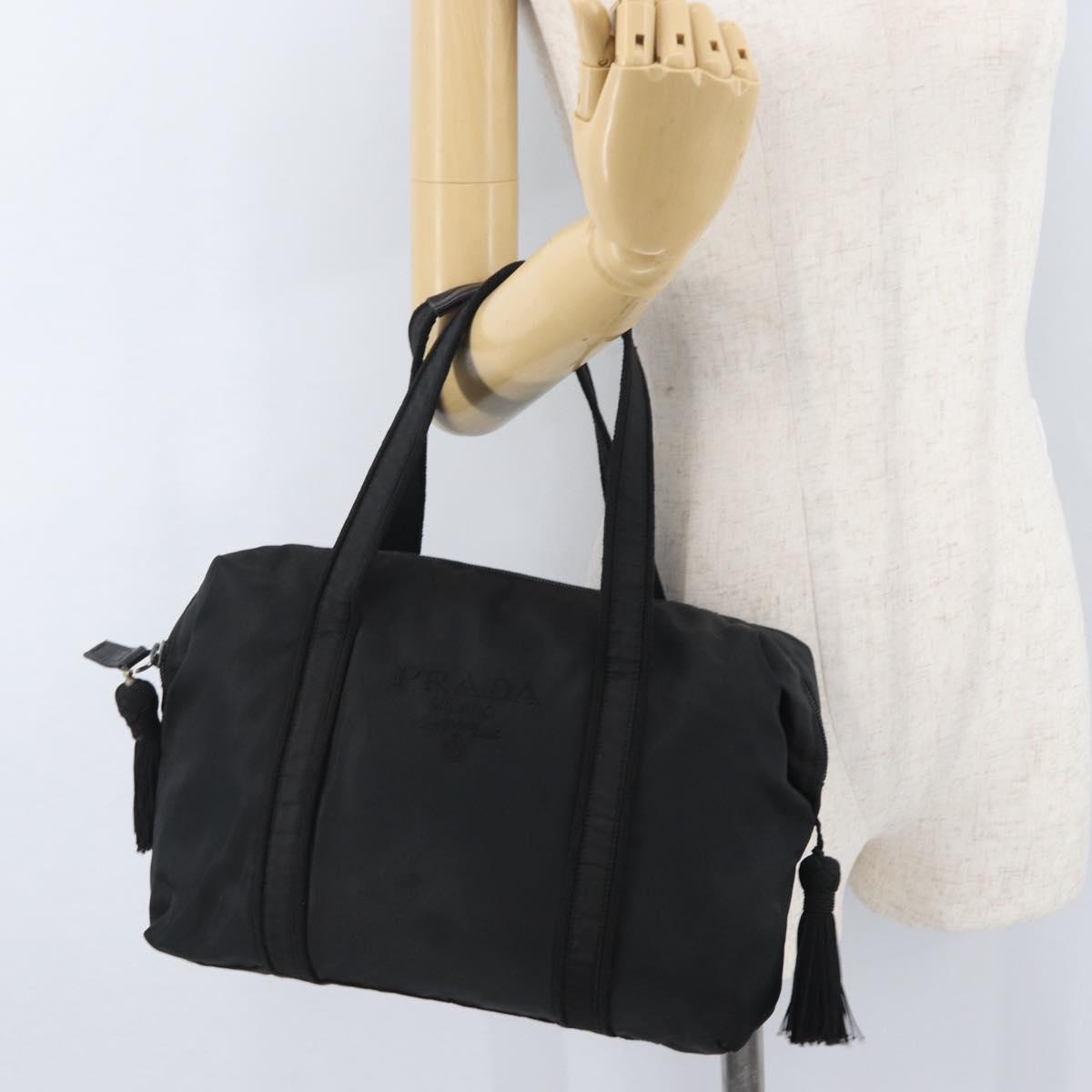 PRADA Hand Bag Nylon Black Silver Auth BA10929