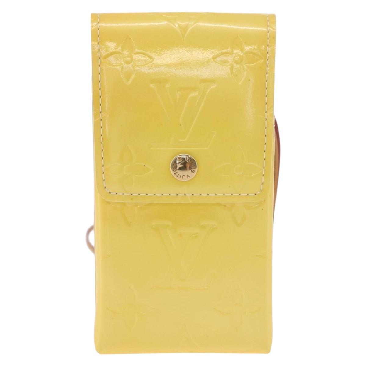 LOUIS VUITTON Vernis Green Cigarette Case Lime Yellow M91052 LV Auth BA10938