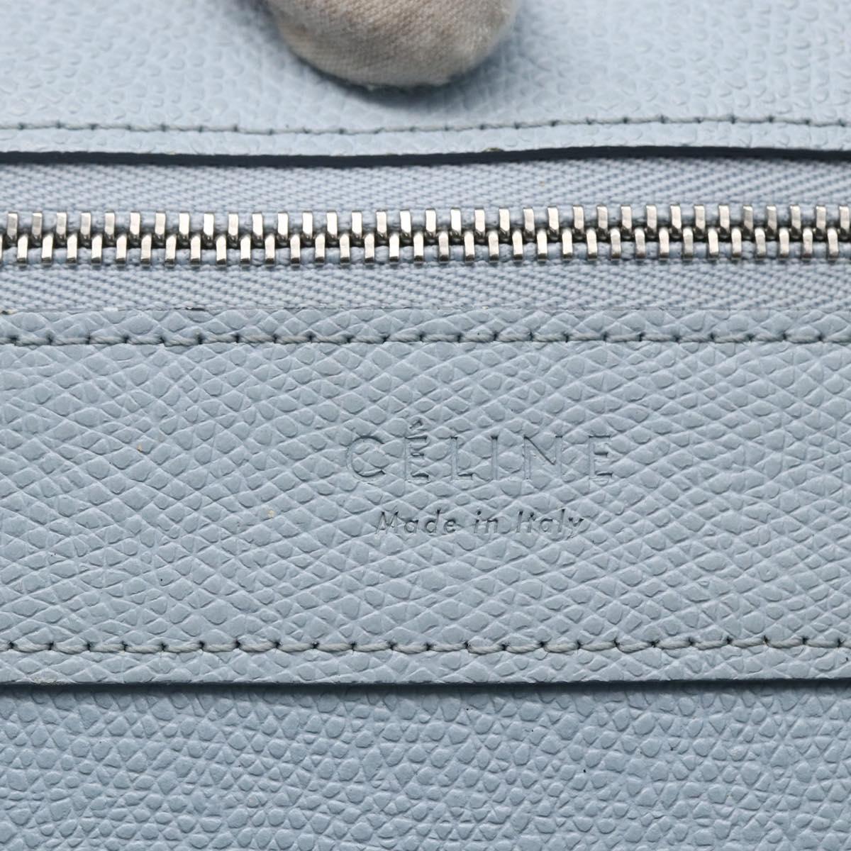 CELINE Horizontalkava Tote Bag Leather Light Blue Silver Auth BA10939