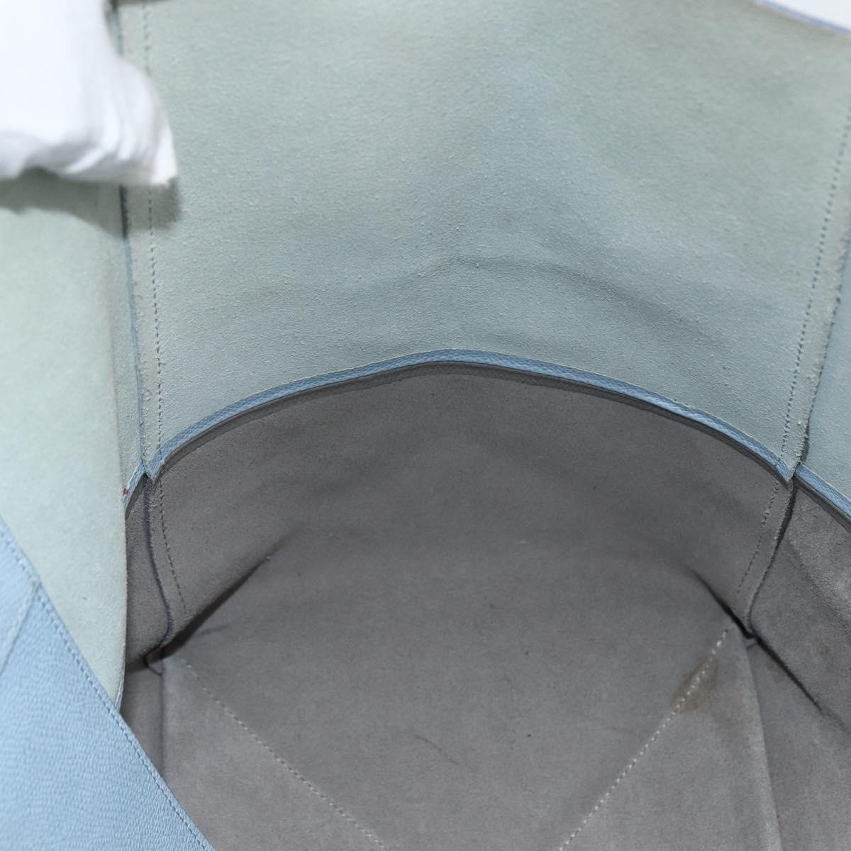 CELINE Horizontalkava Tote Bag Leather Light Blue Silver Auth BA10939