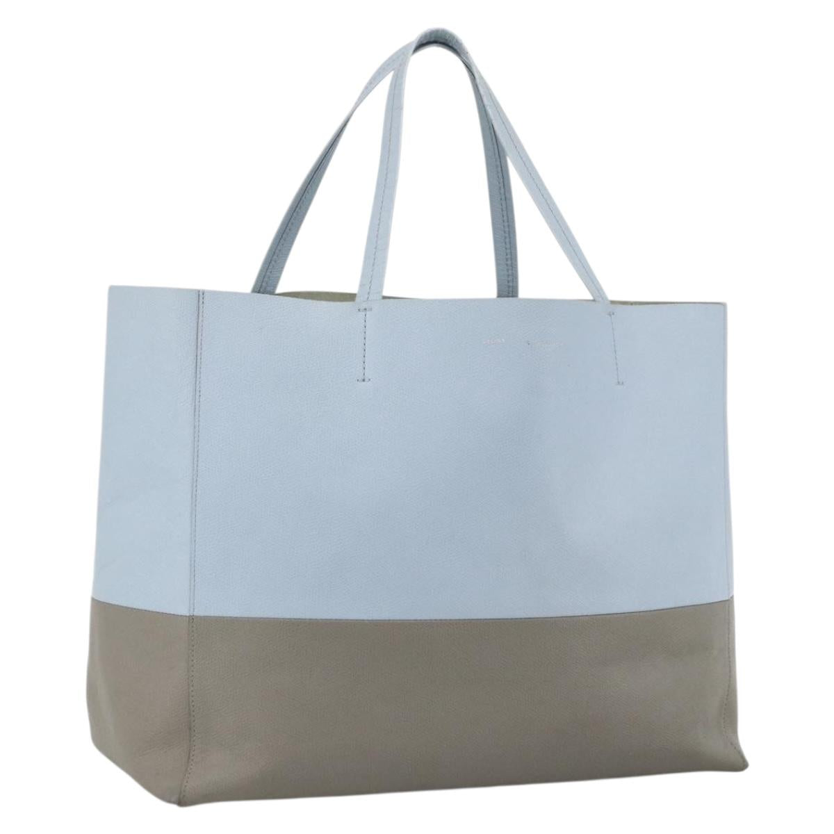 CELINE Horizontalkava Tote Bag Leather Light Blue Silver Auth BA10939