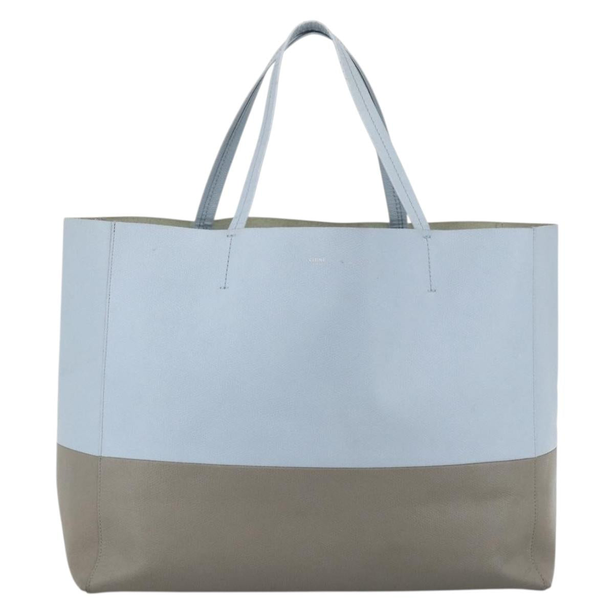 CELINE Horizontalkava Tote Bag Leather Light Blue Silver Auth BA10939