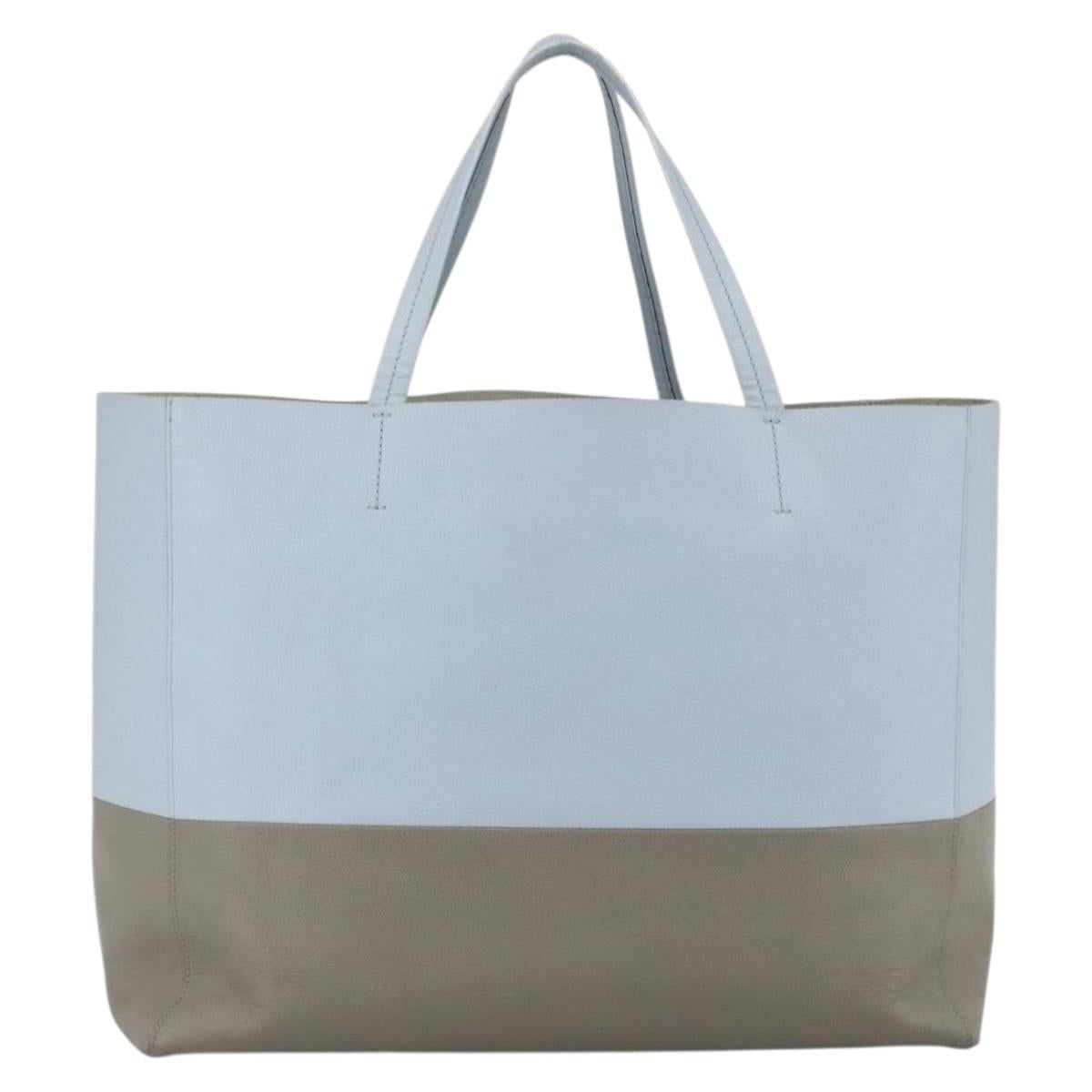 CELINE Horizontalkava Tote Bag Leather Light Blue Silver Auth BA10939