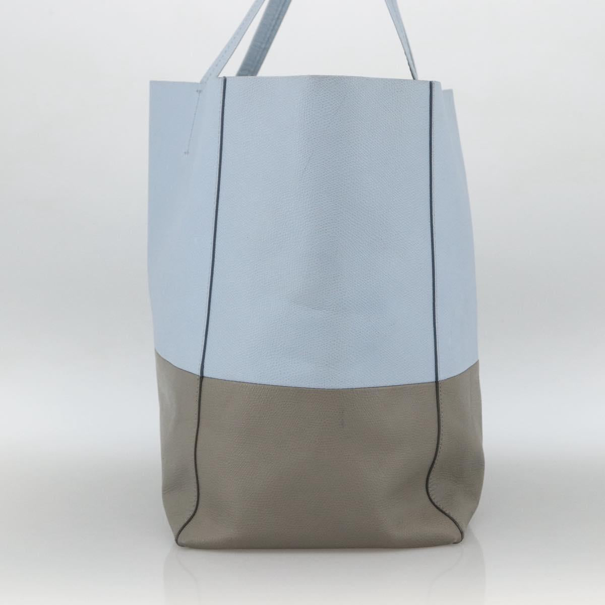 CELINE Horizontalkava Tote Bag Leather Light Blue Silver Auth BA10939