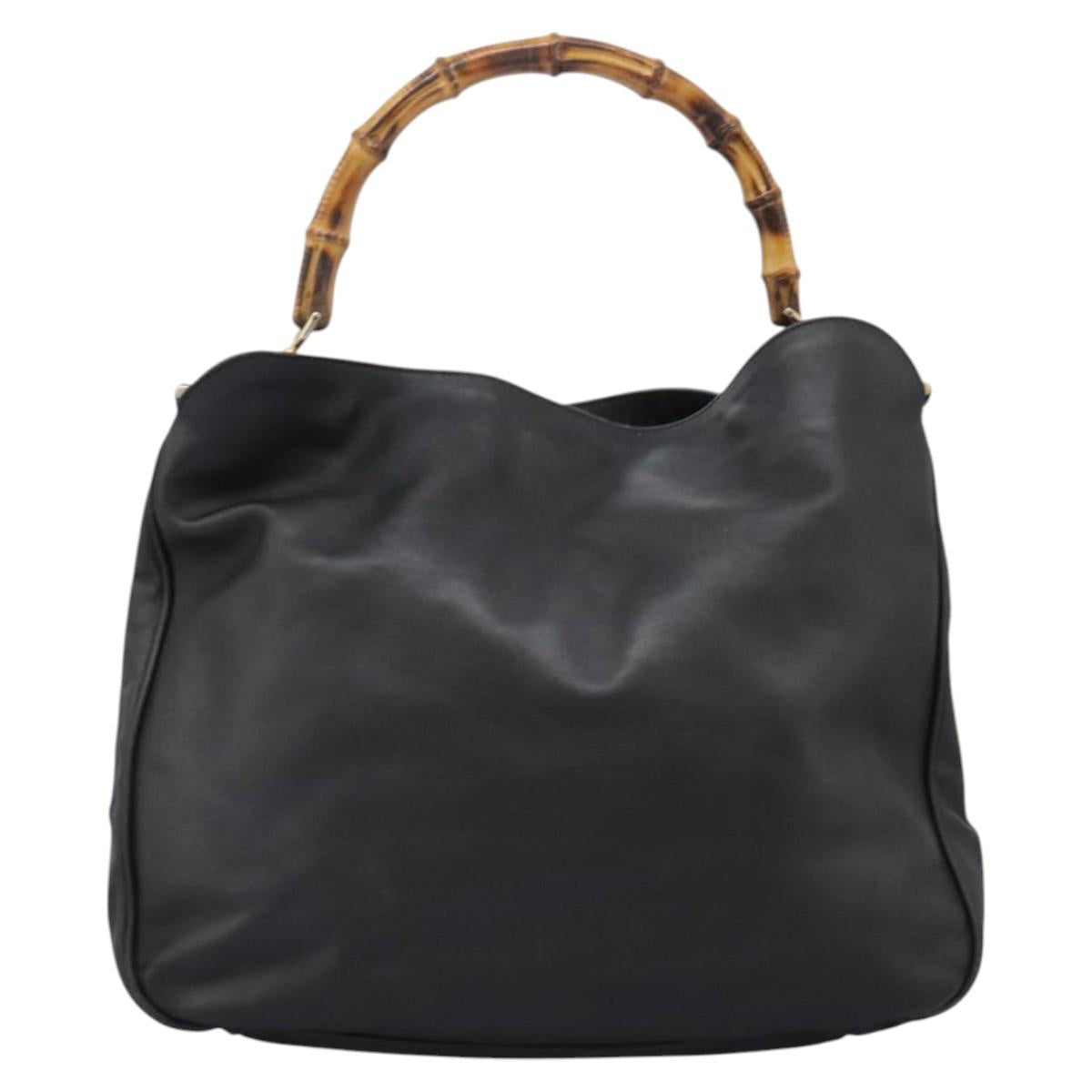 GUCCI Bamboo Hand Bag Leather 2way Black Gold 001 1781 1577 0 Auth BA1094