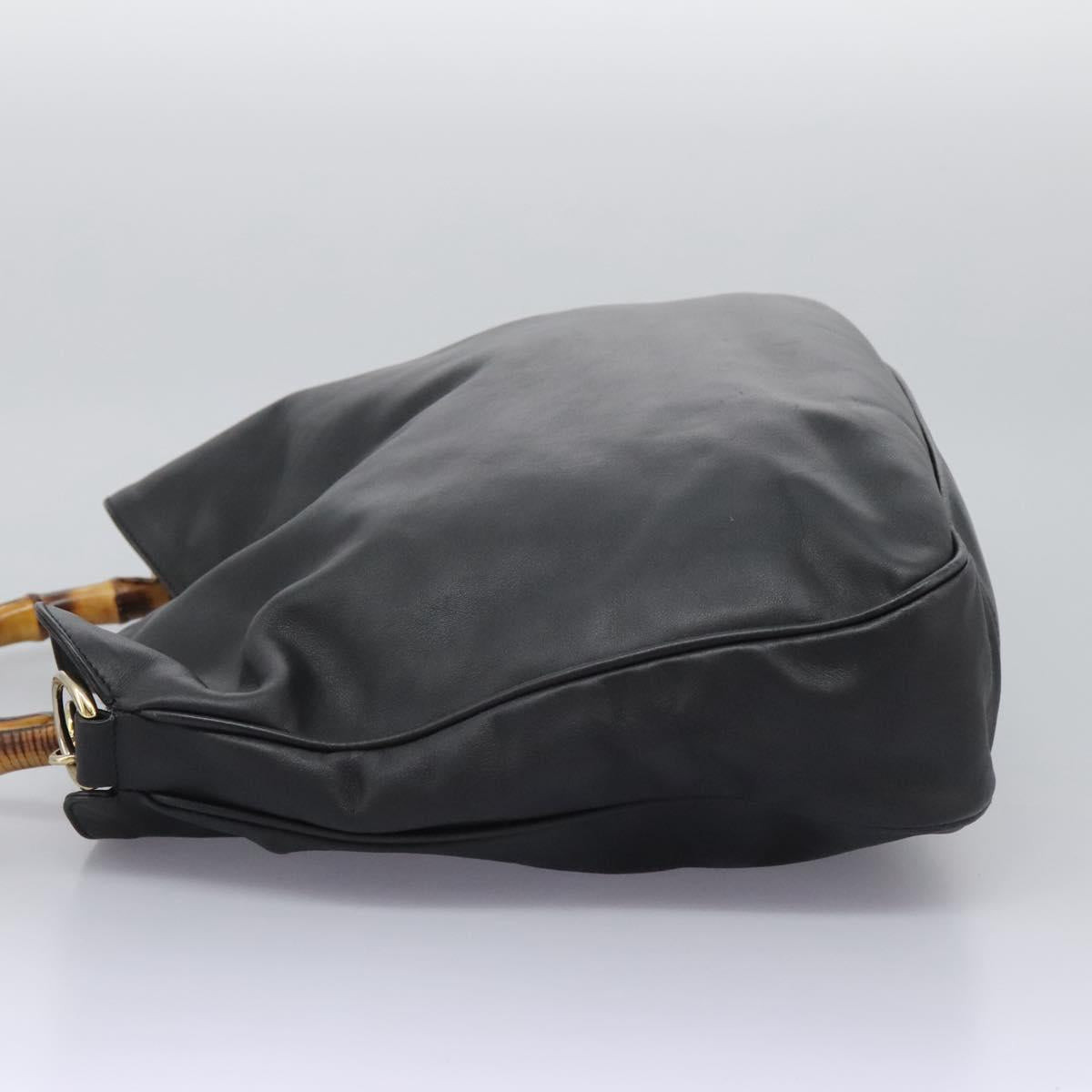 GUCCI Bamboo Hand Bag Leather 2way Black Gold 001 1781 1577 0 Auth BA1094