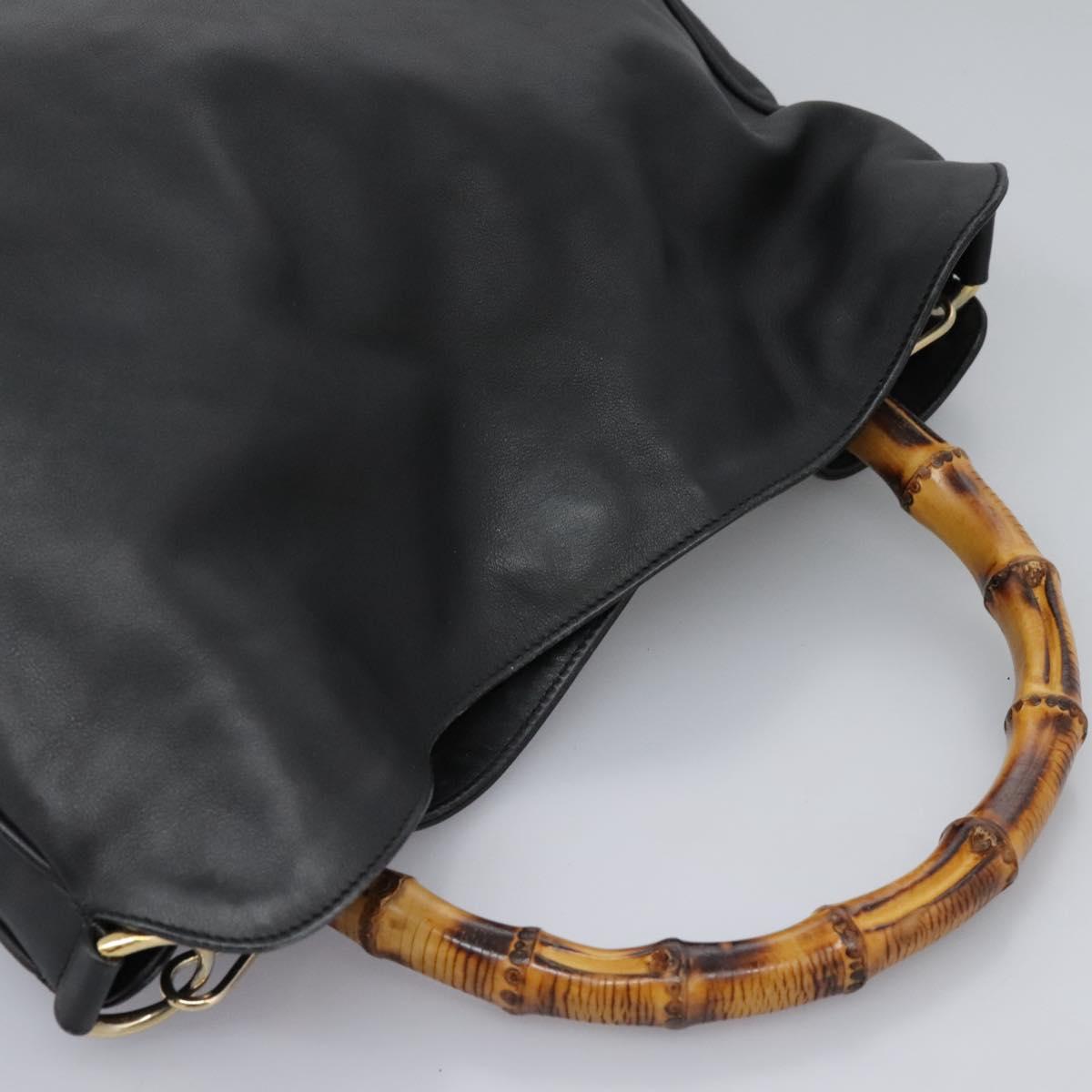 GUCCI Bamboo Hand Bag Leather 2way Black Gold 001 1781 1577 0 Auth BA1094