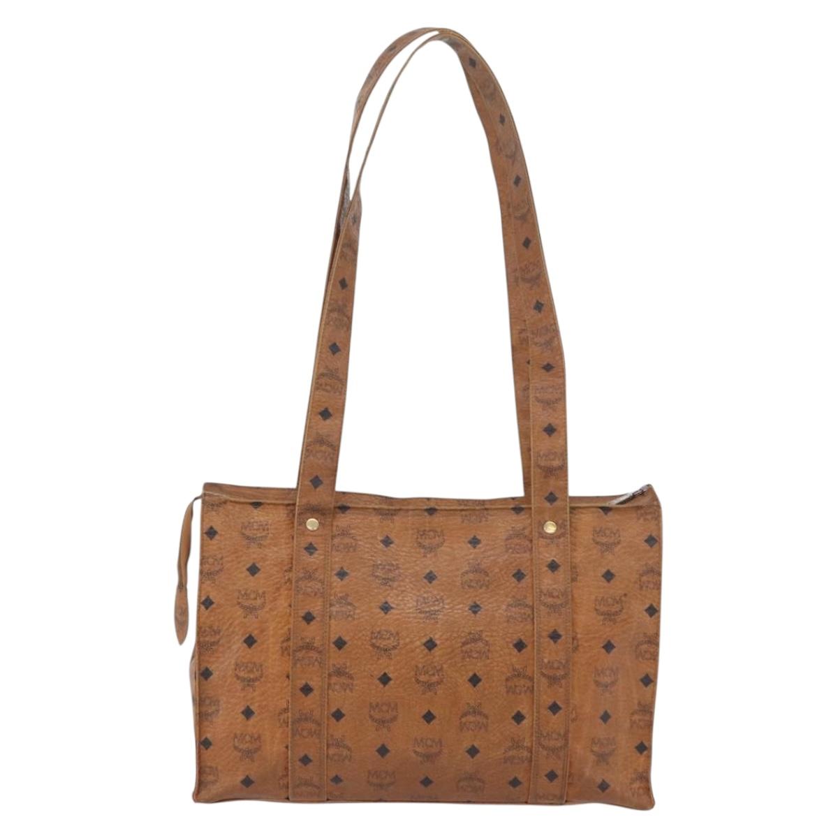 MCM Logogram Vicetos Tote Bag PVC Brown Gold Auth BA10940