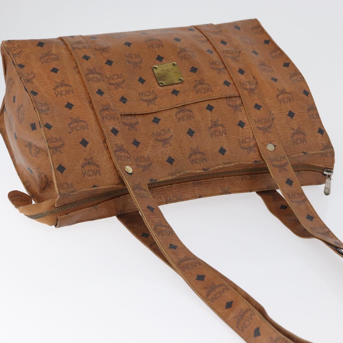 MCM Logogram Vicetos Tote Bag PVC Brown Gold Auth BA10940