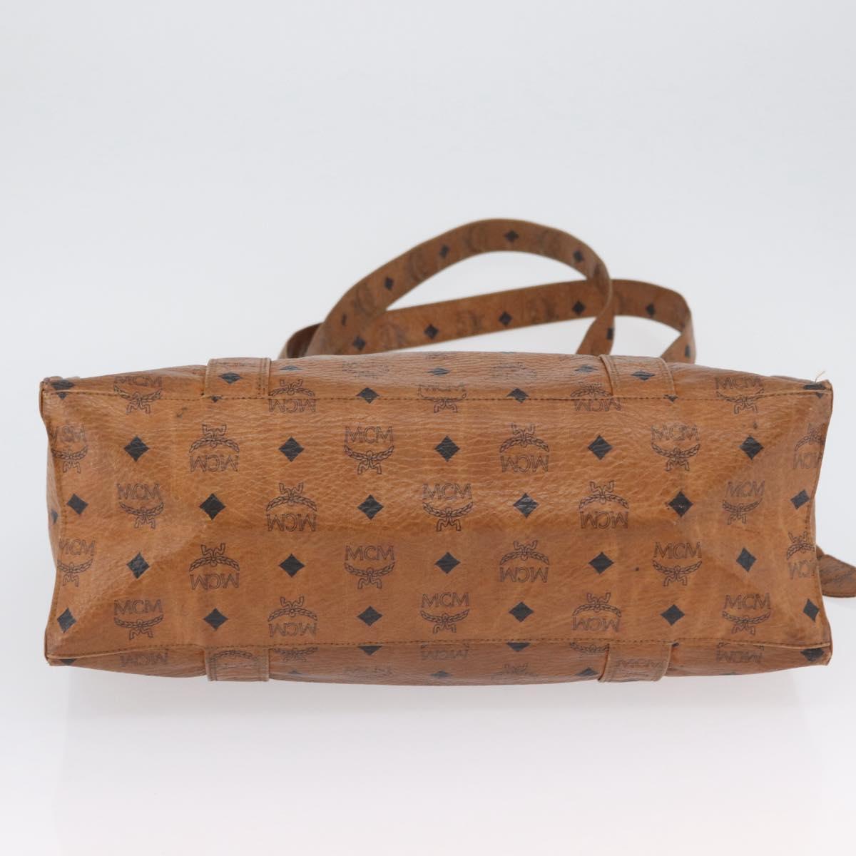 MCM Logogram Vicetos Tote Bag PVC Brown Gold Auth BA10940