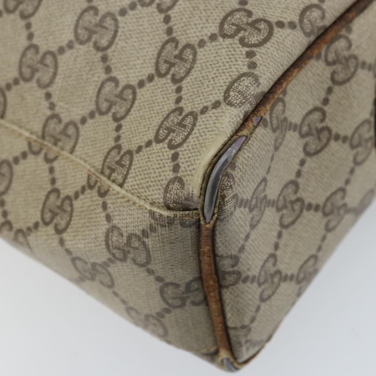 GUCCI GG Supreme Hand Bag PVC Beige Gold Auth BA10941