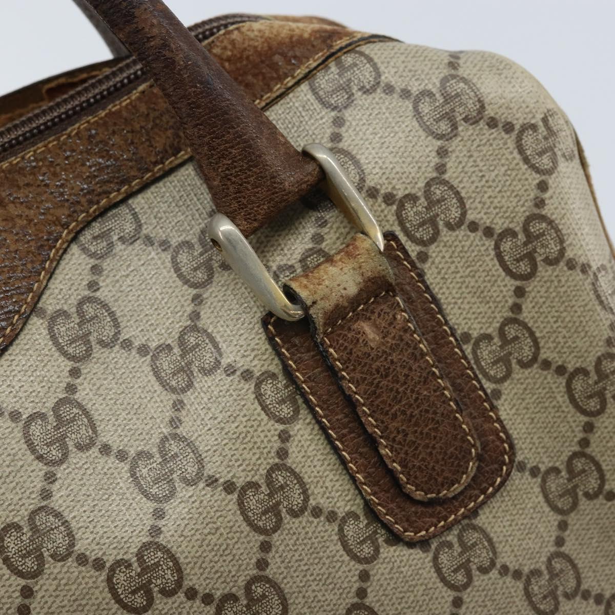 GUCCI GG Supreme Hand Bag PVC Beige Gold Auth BA10941