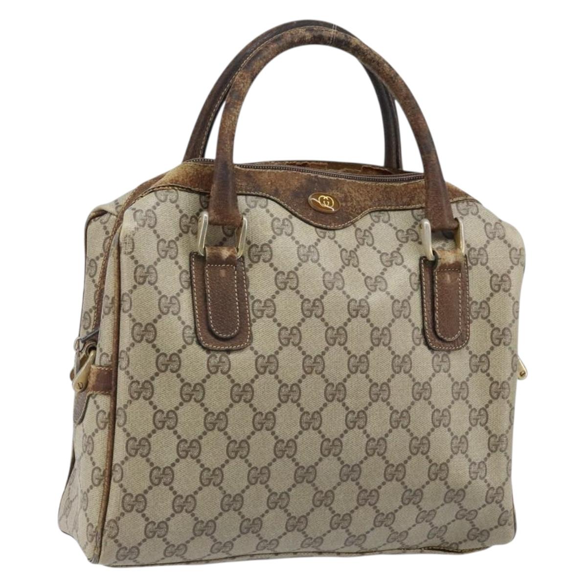 GUCCI GG Supreme Hand Bag PVC Beige Gold Auth BA10941