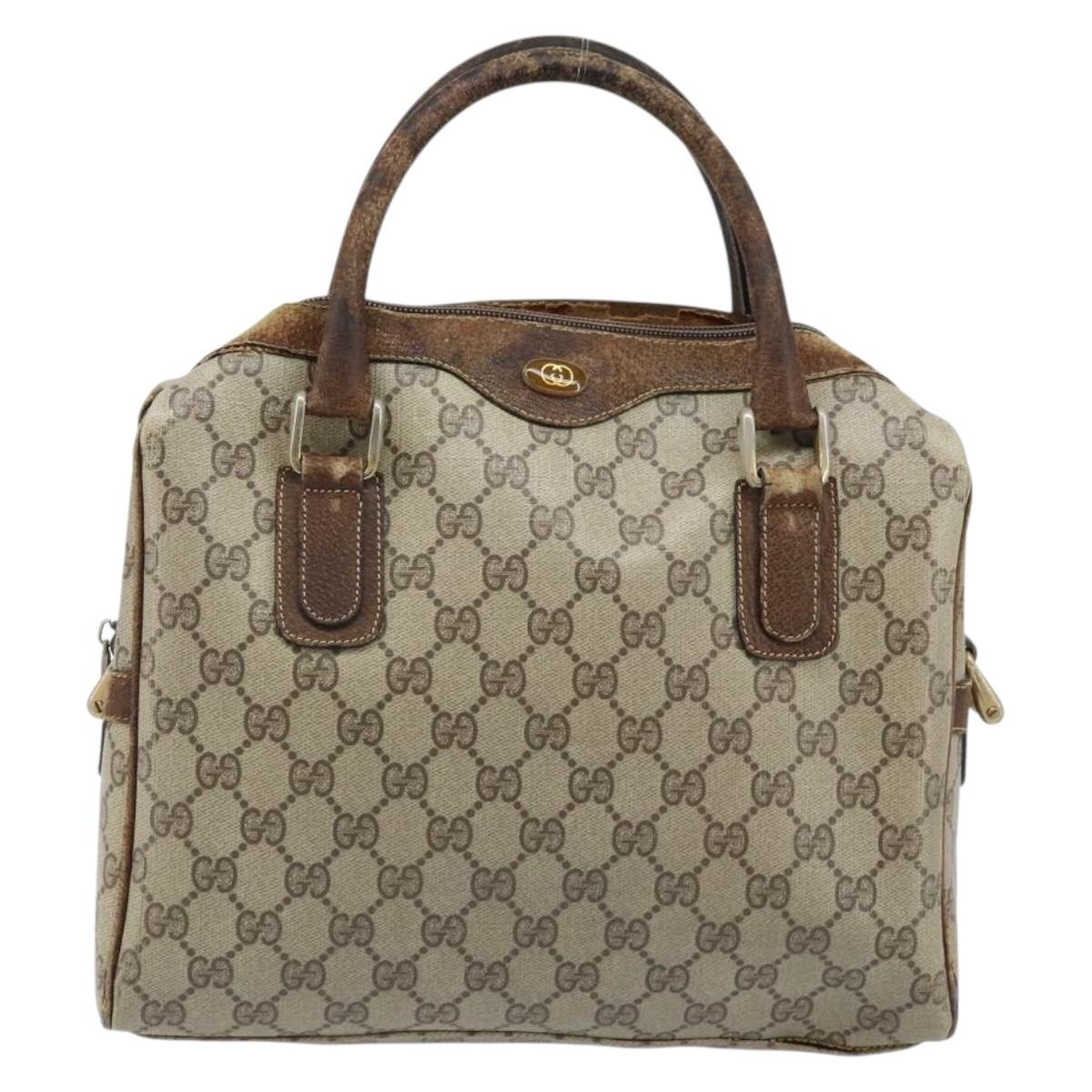 GUCCI GG Supreme Hand Bag PVC Beige Gold Auth BA10941