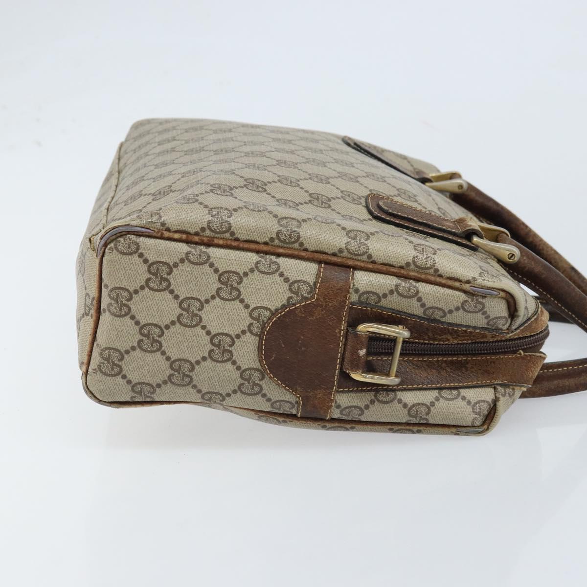 GUCCI GG Supreme Hand Bag PVC Beige Gold Auth BA10941