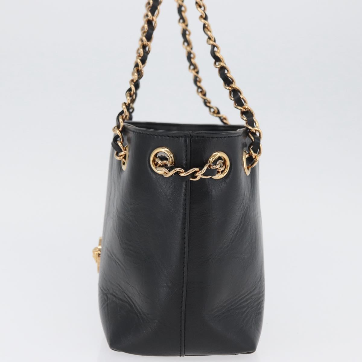 BOTTEGA VENETA Chain Tote Bag Leather Black Gold Auth BA10943