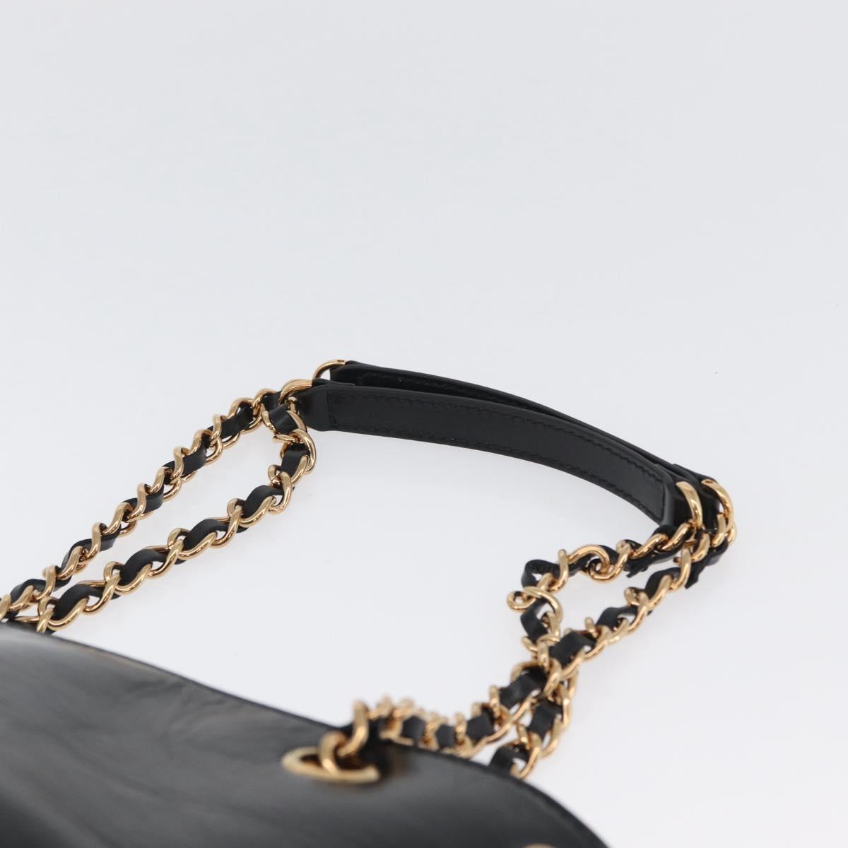 BOTTEGA VENETA Chain Tote Bag Leather Black Gold Auth BA10943