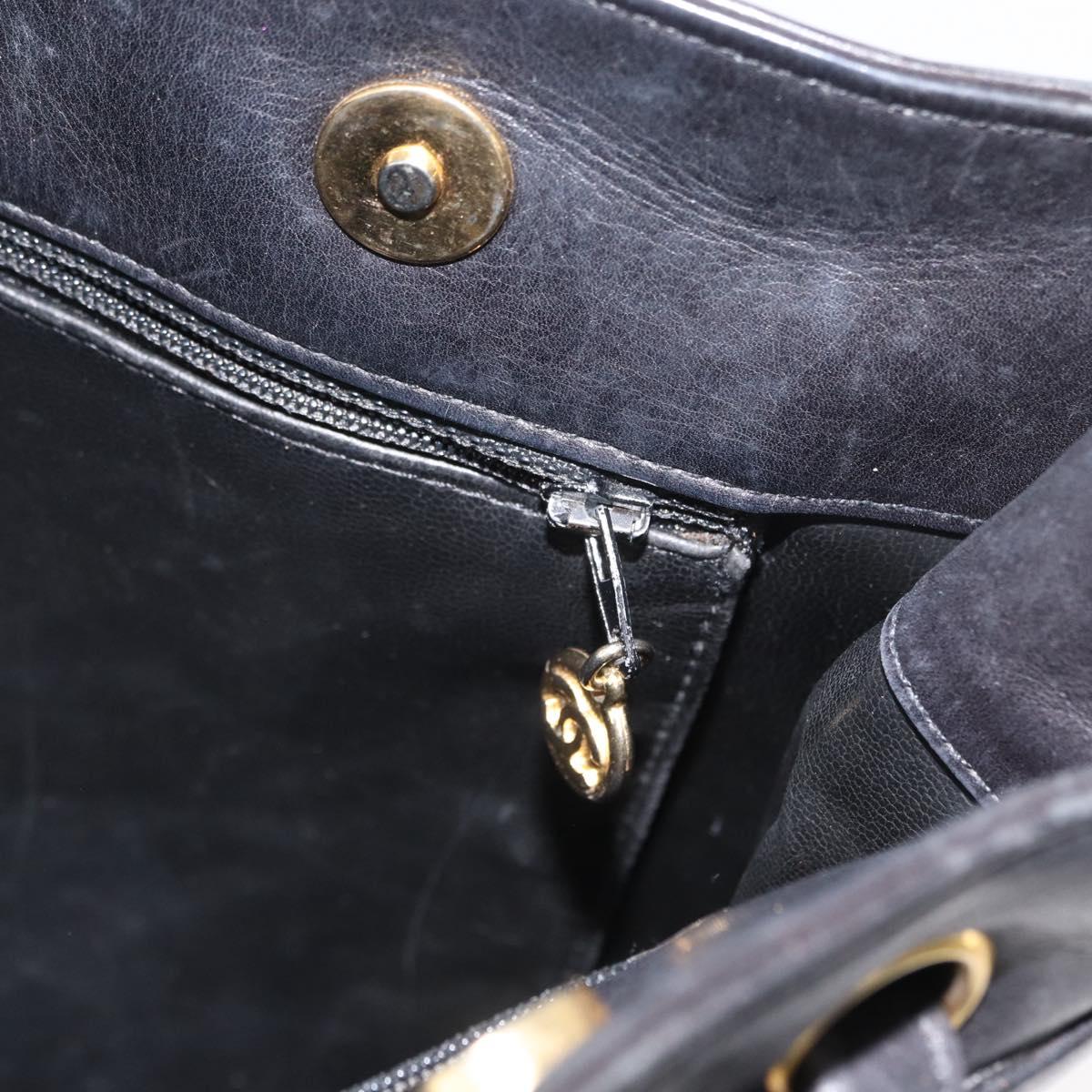 CHANEL Tote Bag Leather Black Gold CC Auth BA10944
