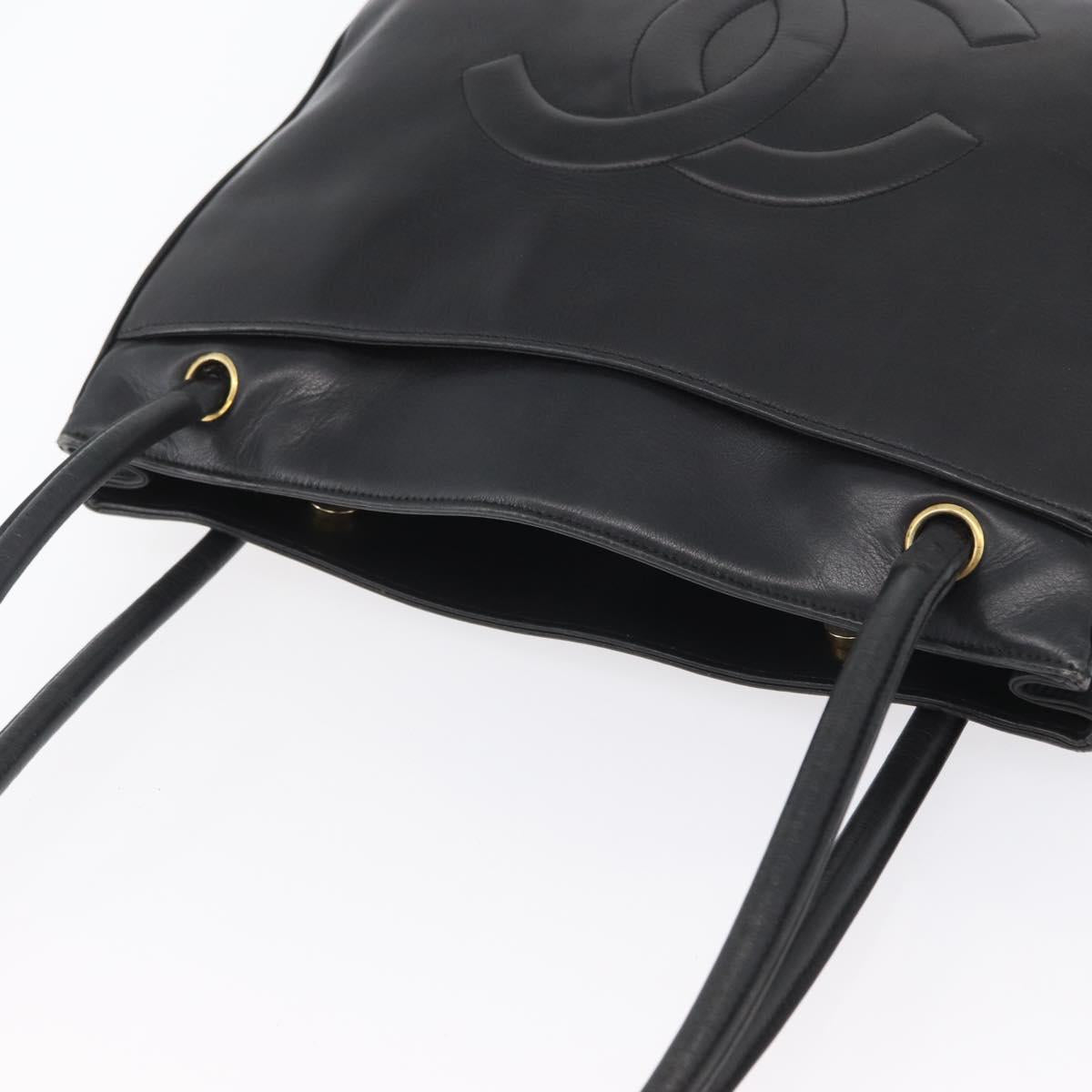 CHANEL Tote Bag Leather Black Gold CC Auth BA10944