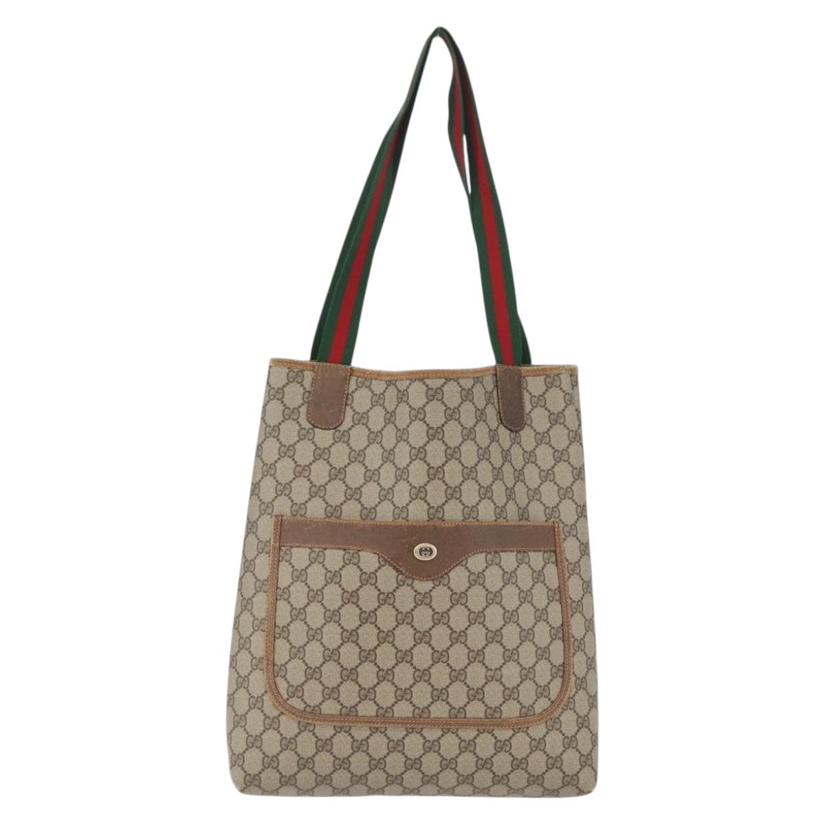 GUCCI GG Supreme Web Sherry Line Tote Bag PVC Beige 89 02 003 Auth BA10945