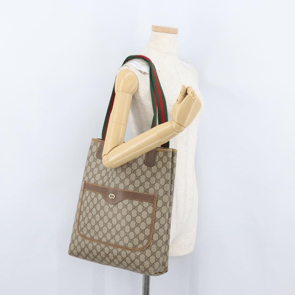 GUCCI GG Supreme Web Sherry Line Tote Bag PVC Beige 89 02 003 Auth BA10945