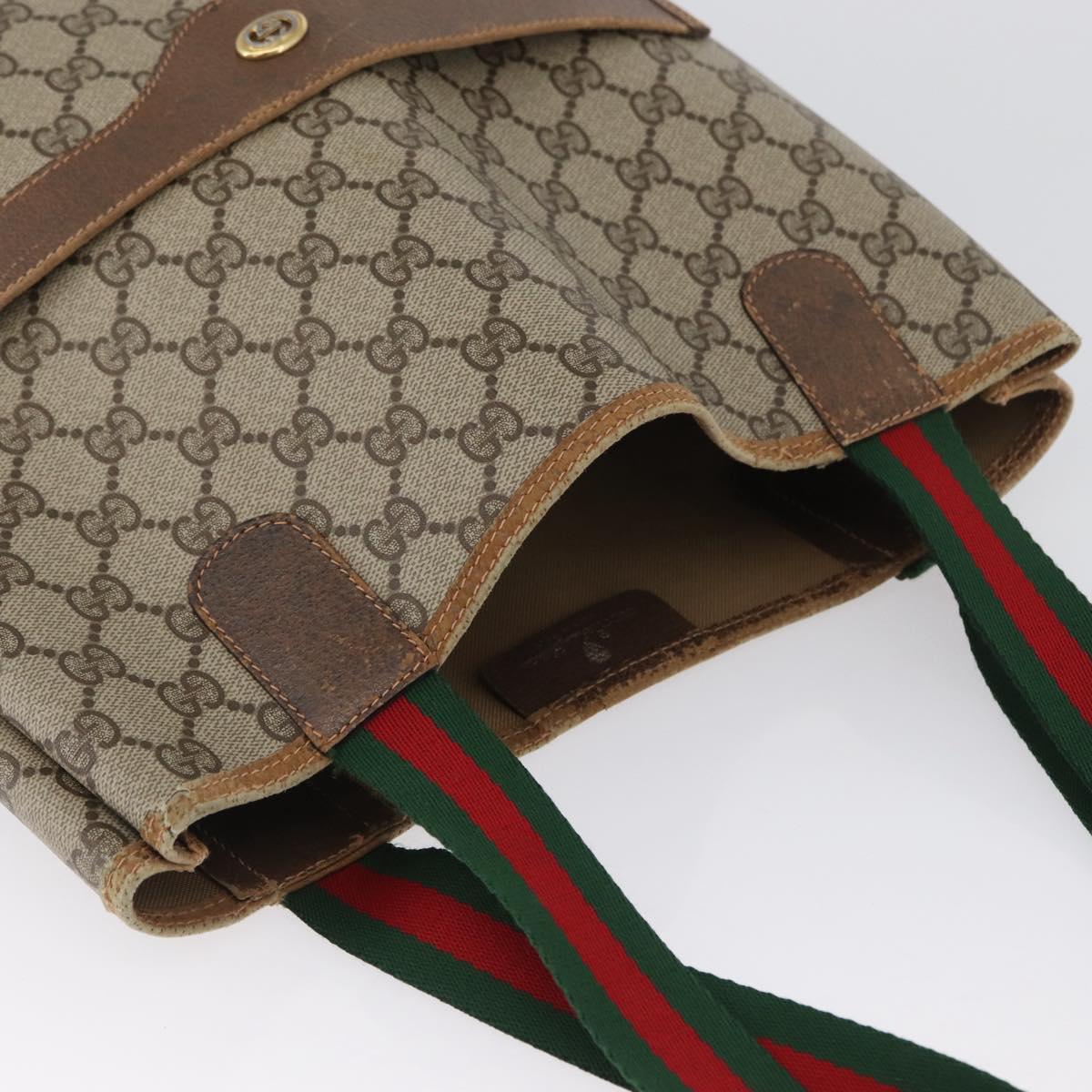 GUCCI GG Supreme Web Sherry Line Tote Bag PVC Beige 89 02 003 Auth BA10945