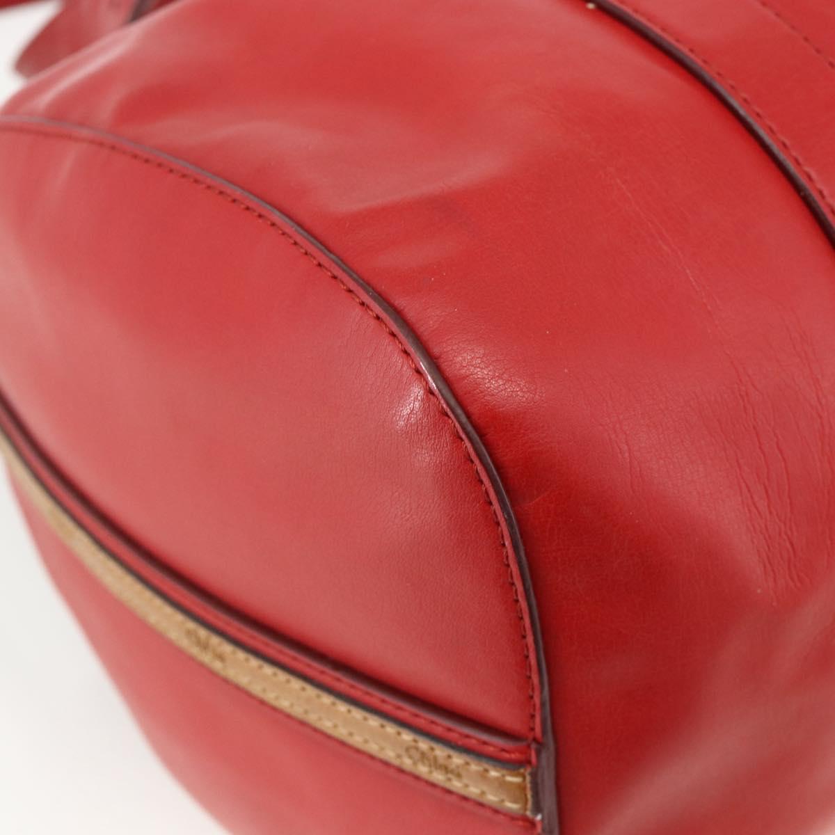 Chloe Tote Bag Leather 2way Red Gold Auth BA10946A