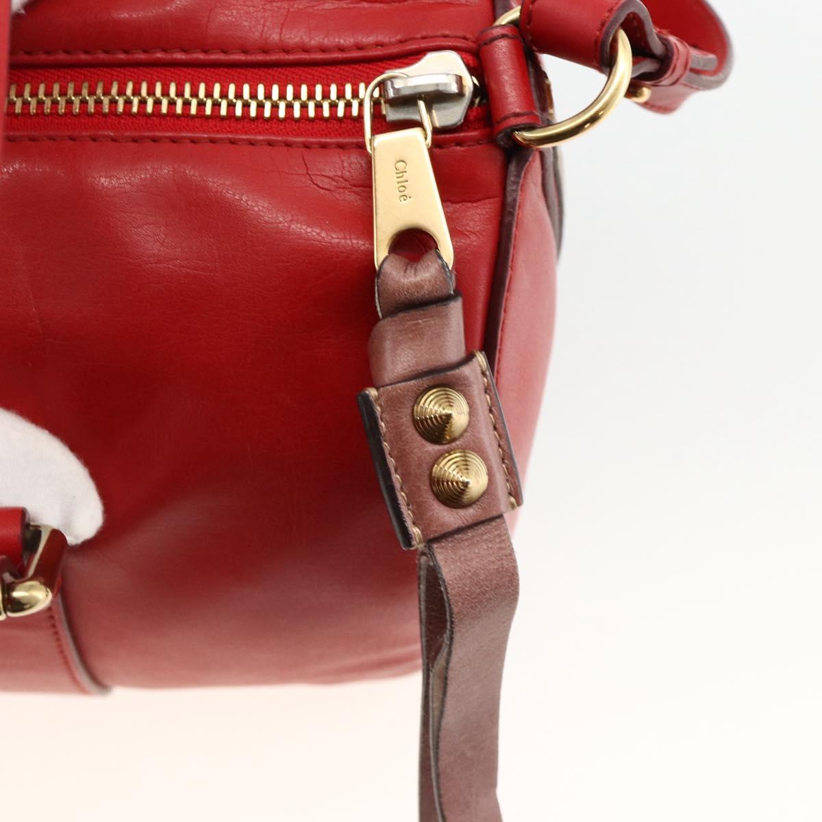 Chloe Tote Bag Leather 2way Red Gold Auth BA10946A