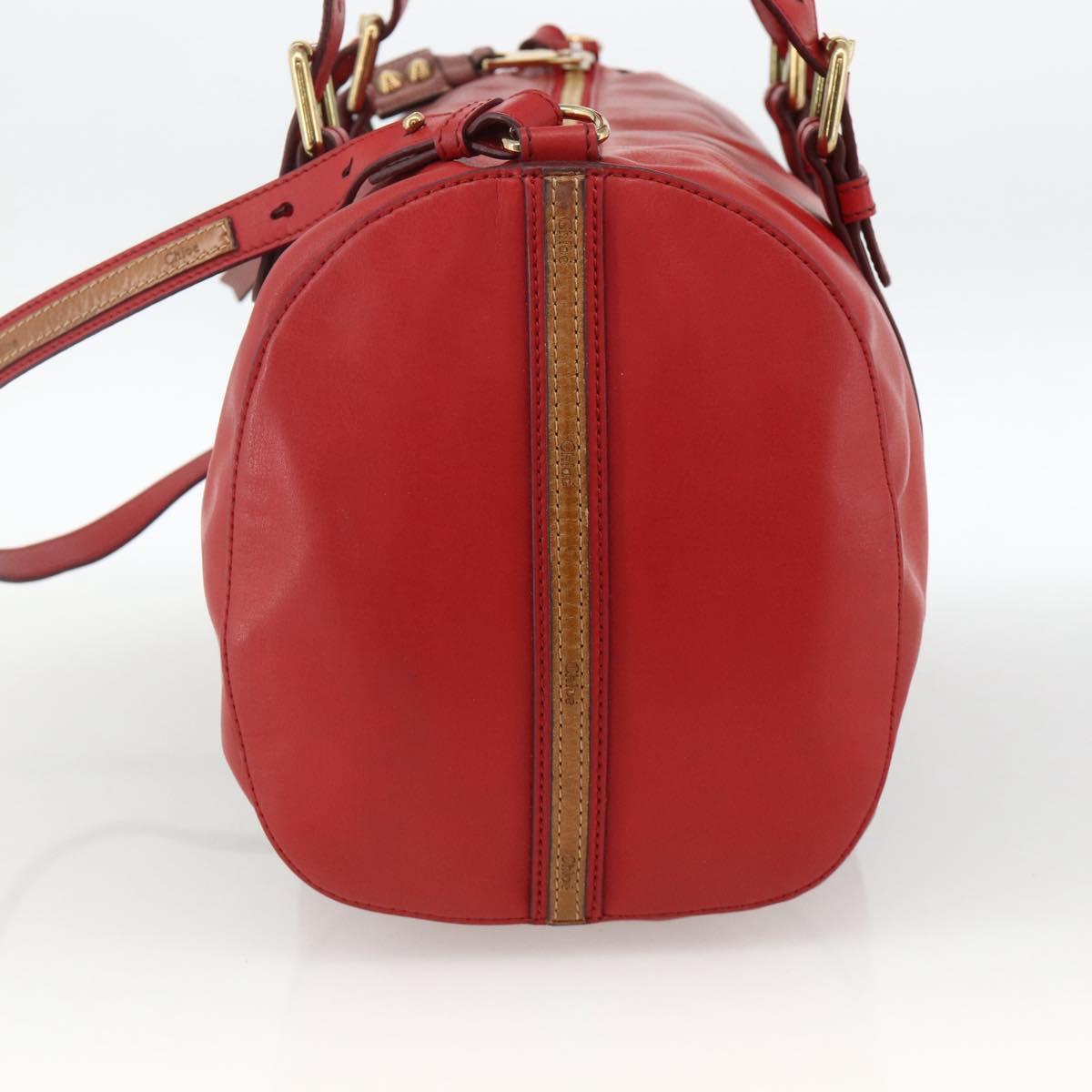 Chloe Tote Bag Leather 2way Red Gold Auth BA10946A