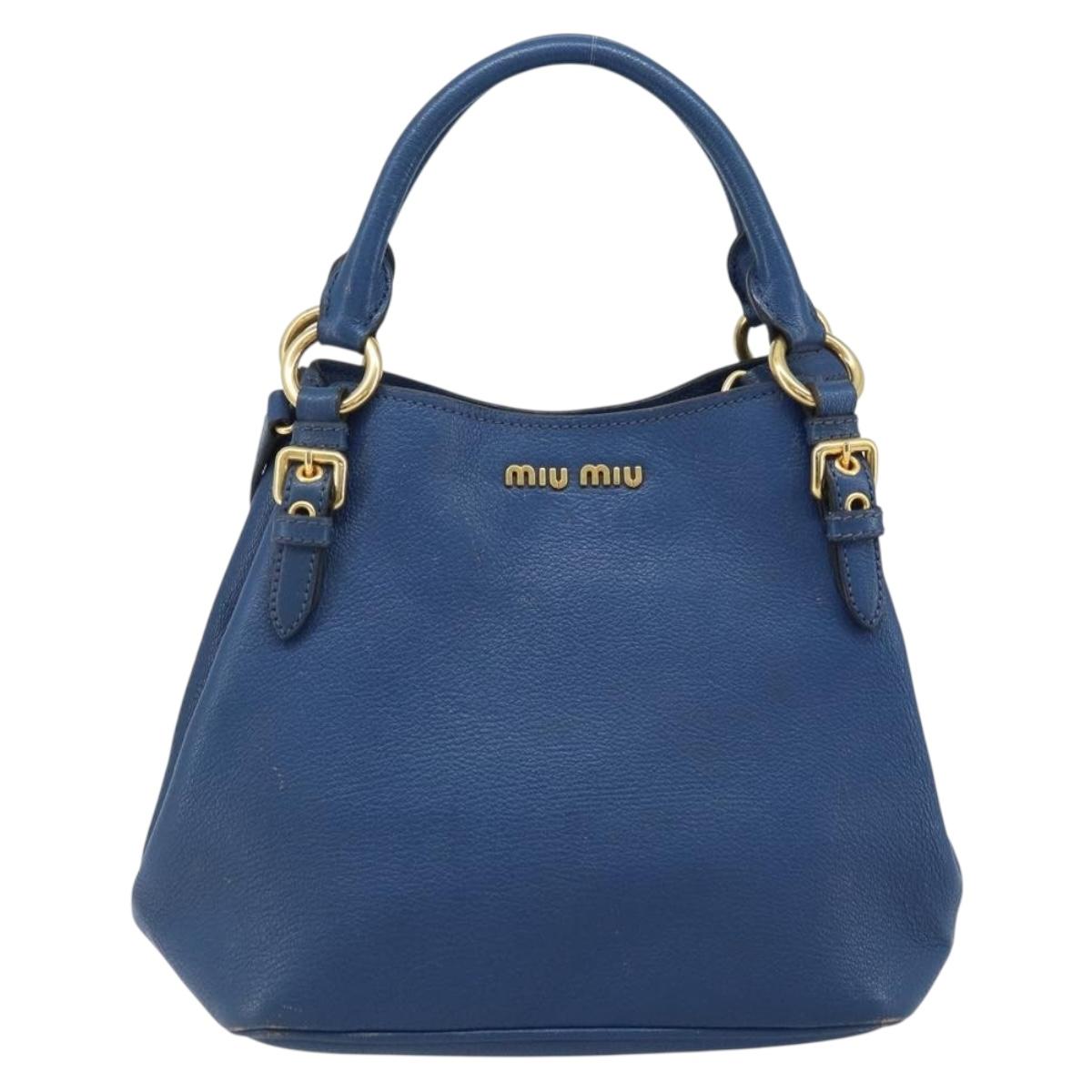 Miu Miu Hand Bag Leather 2way Blue Gold Auth BA10954A