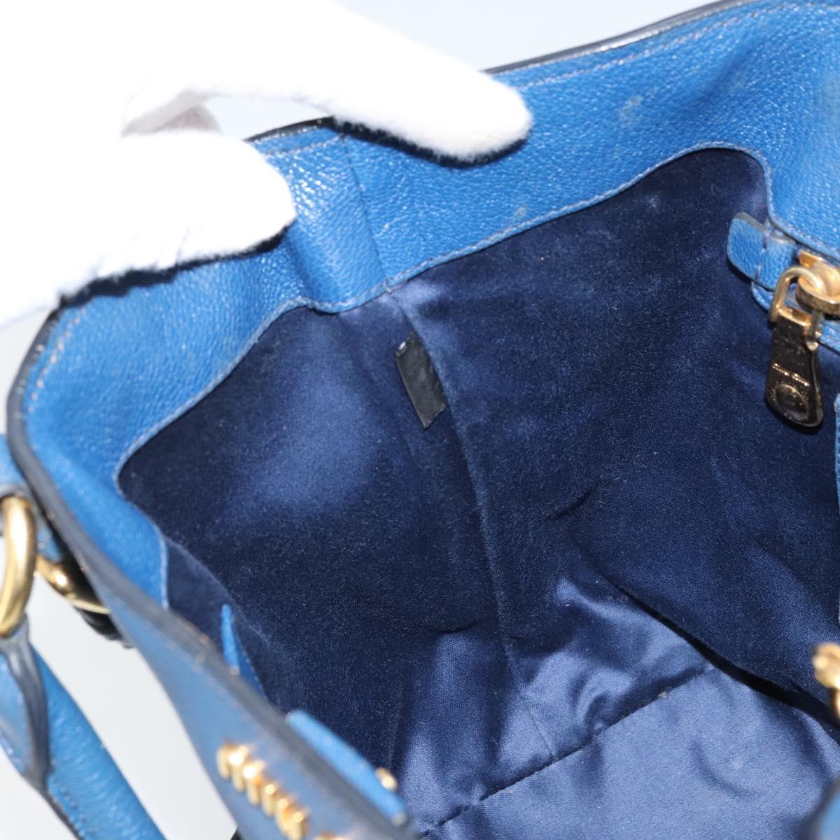 Miu Miu Hand Bag Leather 2way Blue Gold Auth BA10954A
