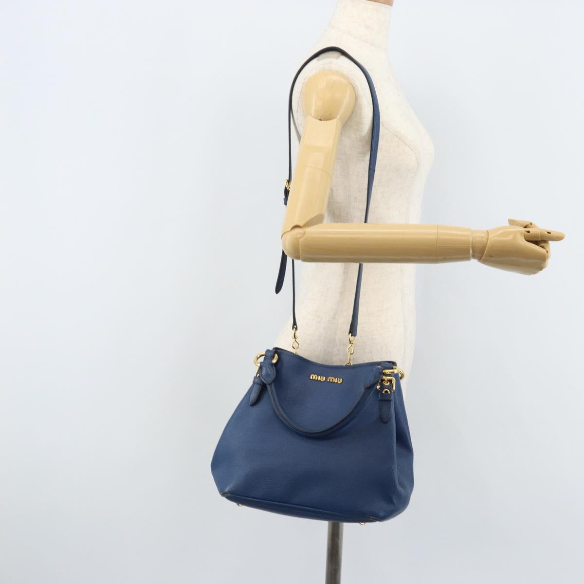 Miu Miu Hand Bag Leather 2way Blue Gold Auth BA10954A