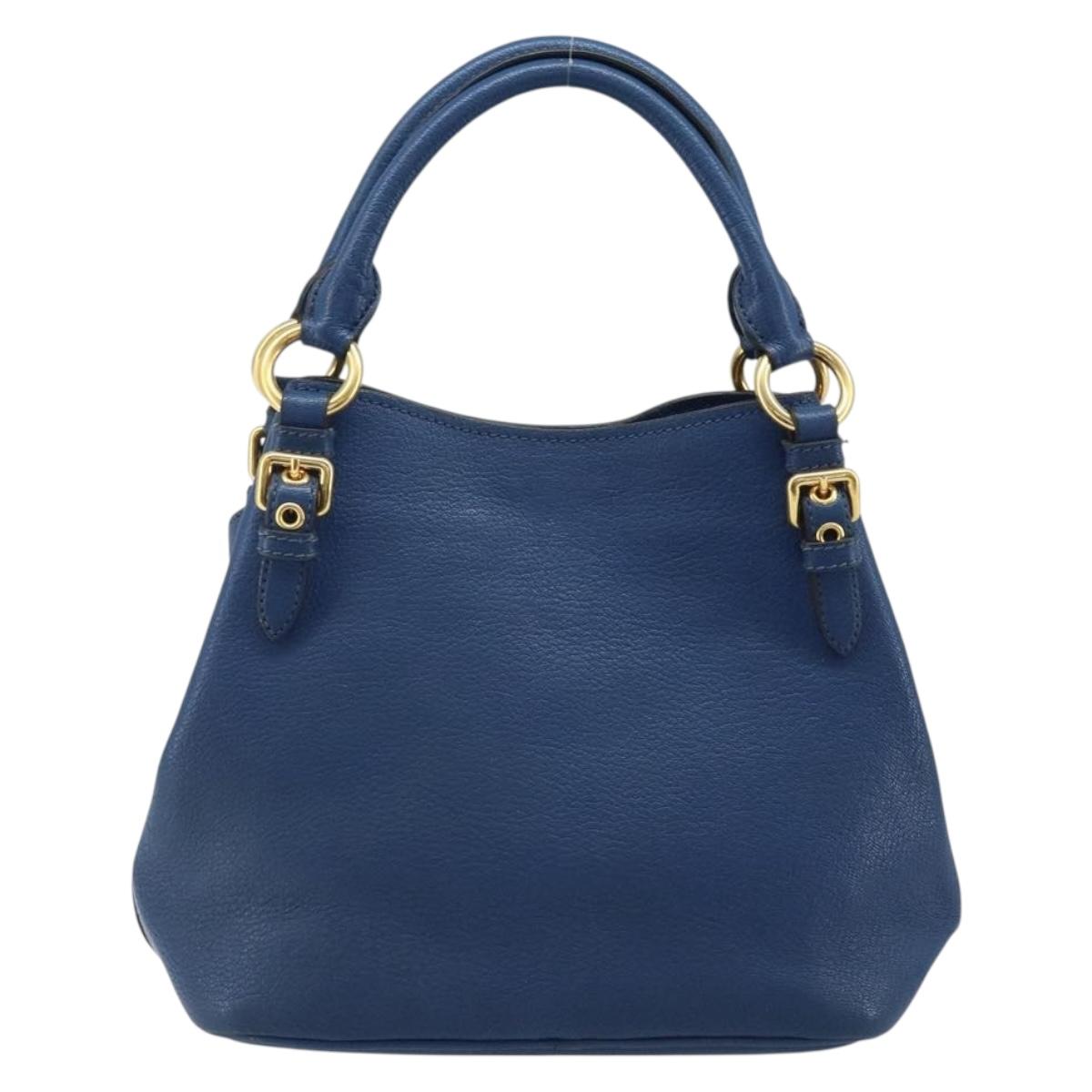 Miu Miu Hand Bag Leather 2way Blue Gold Auth BA10954A