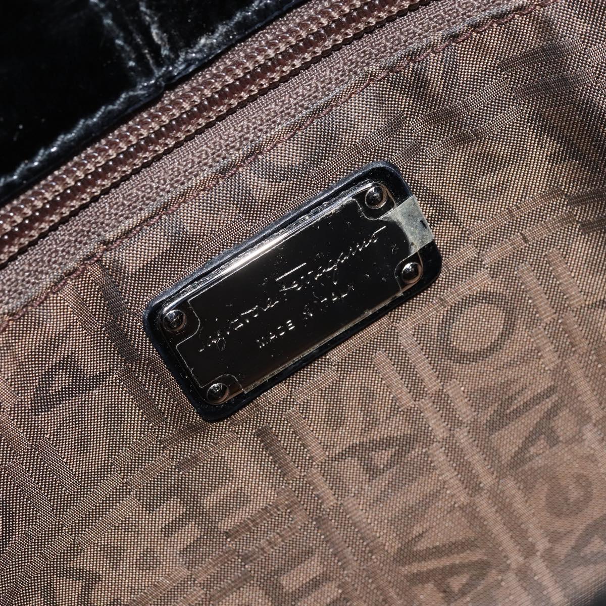 Salvatore Ferragamo Gancini Hand Bag Leather Black Silver Auth BA10955