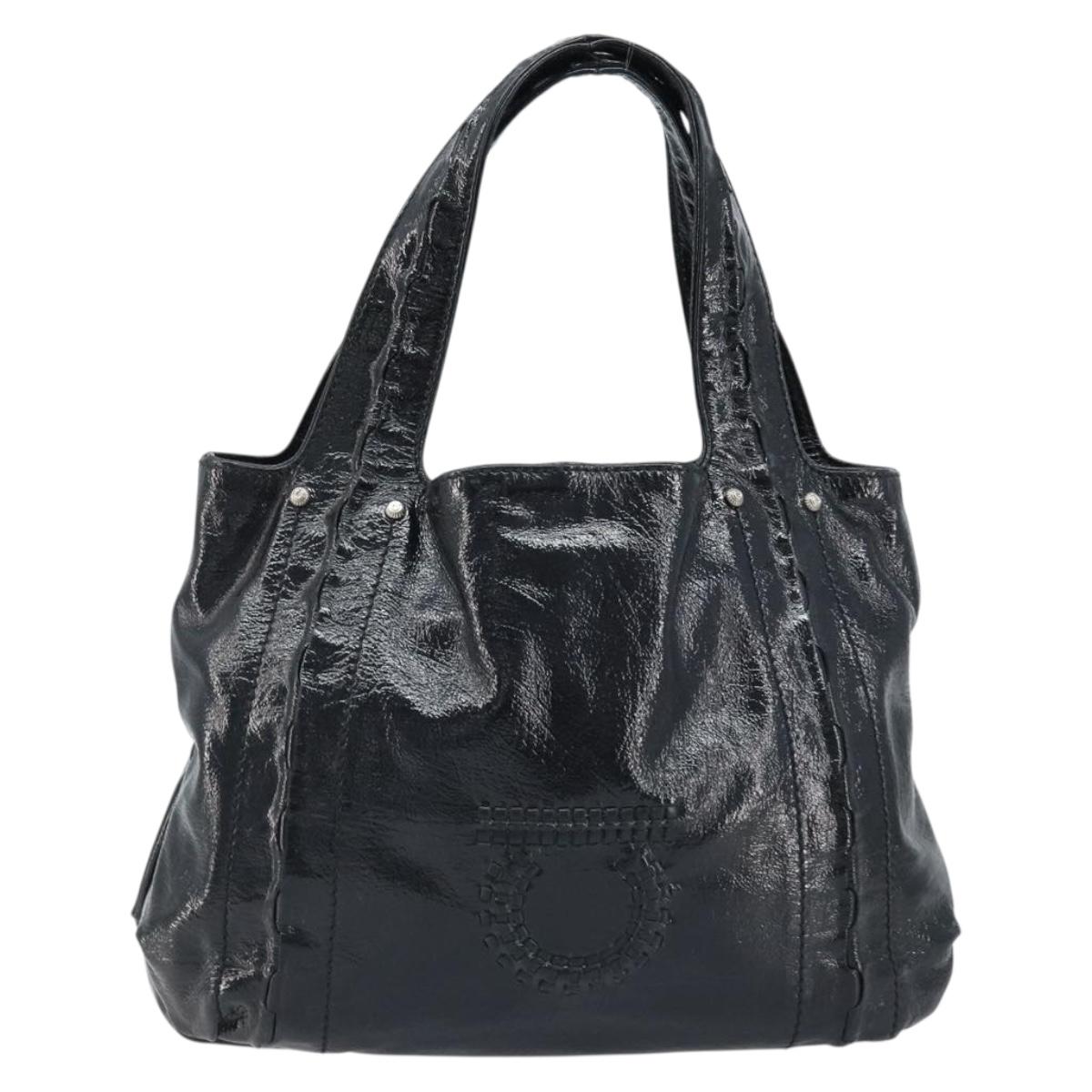 Salvatore Ferragamo Gancini Hand Bag Leather Black Silver Auth BA10955