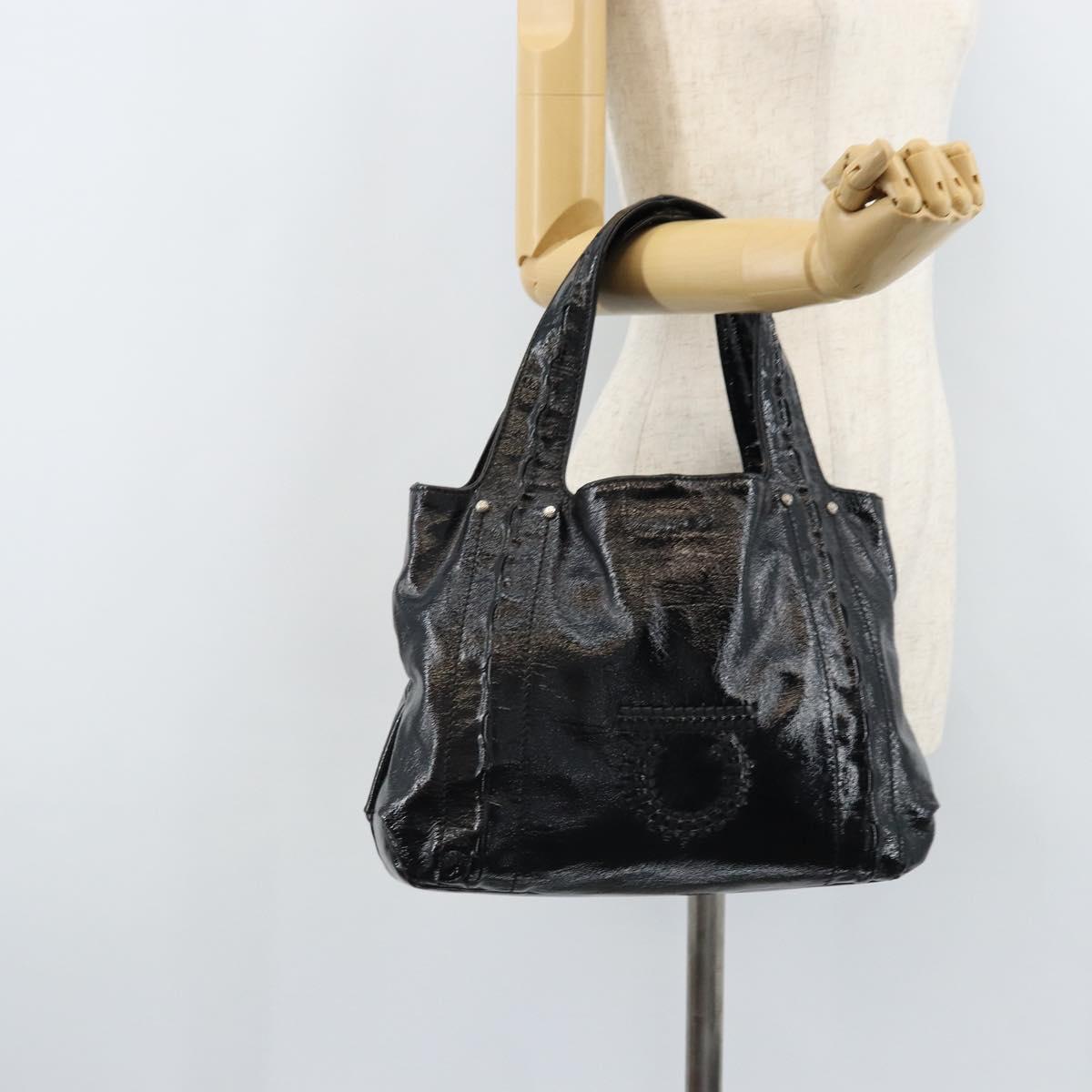 Salvatore Ferragamo Gancini Hand Bag Leather Black Silver Auth BA10955