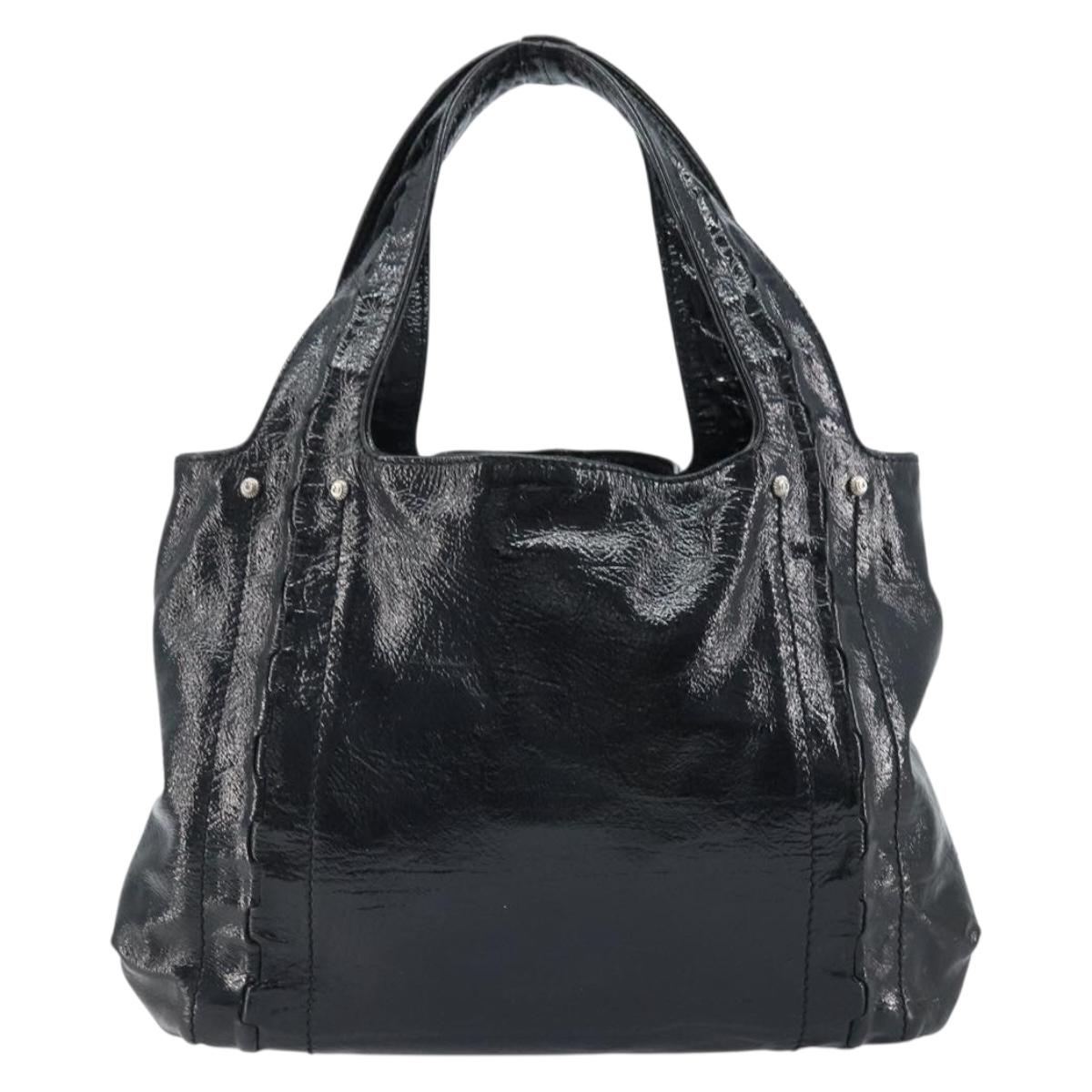 Salvatore Ferragamo Gancini Hand Bag Leather Black Silver Auth BA10955